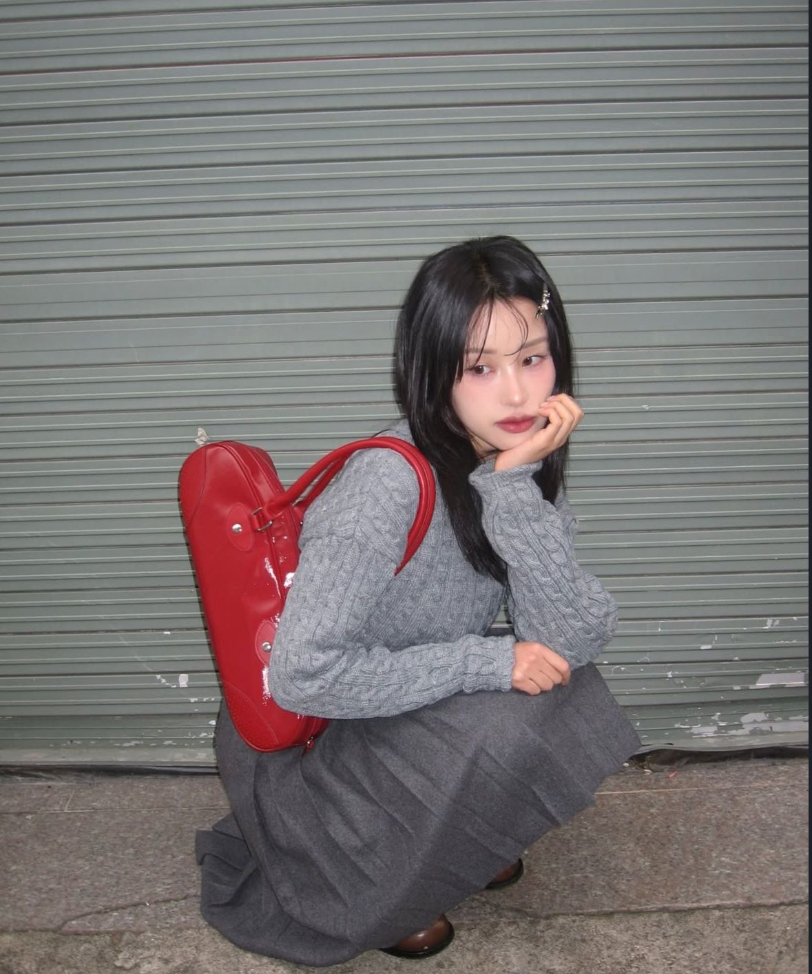 MUSINSA公式 | CRANK Layered Wool Pleated Skirt_Gray