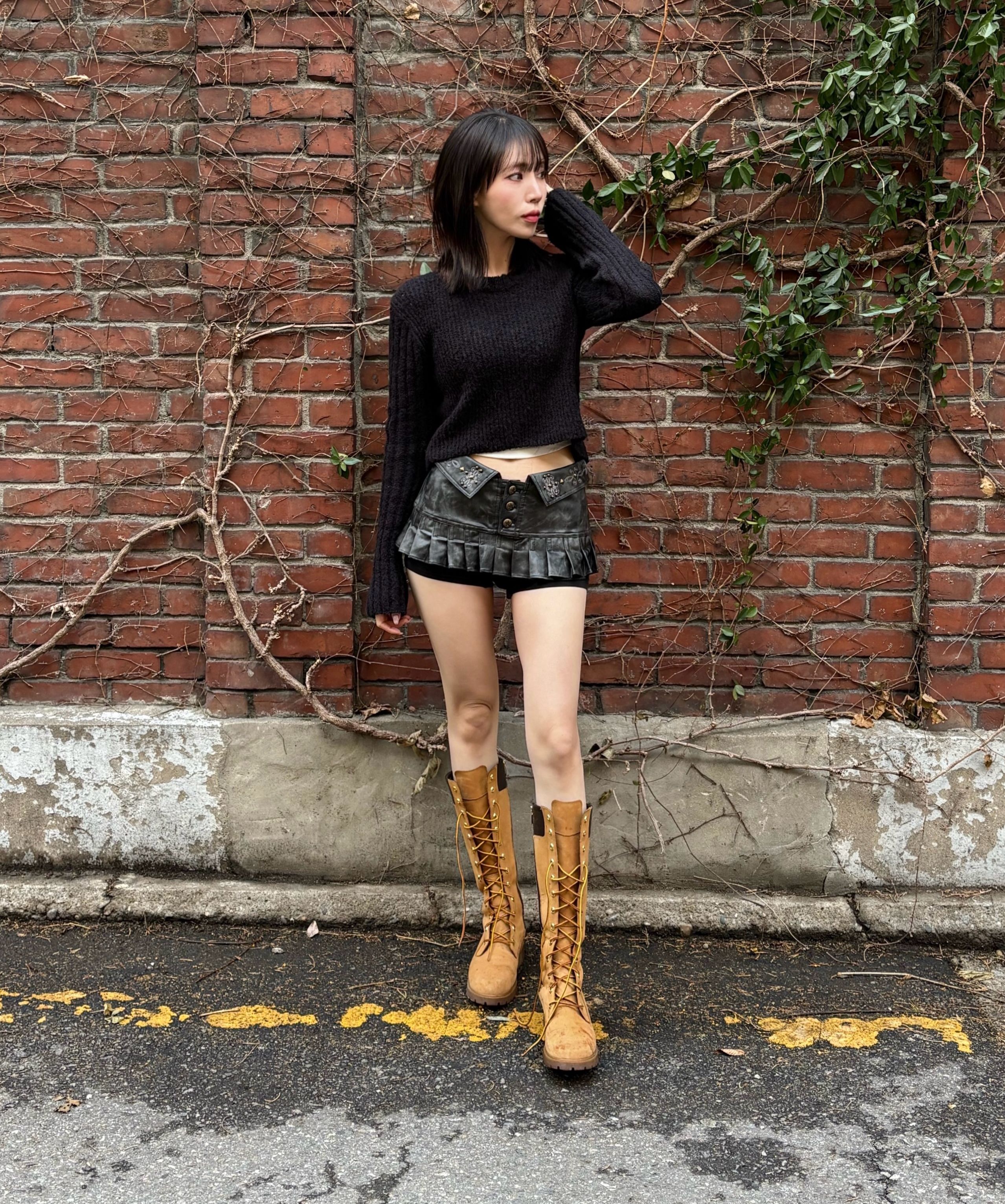 MUSINSA | SCULPTOR Western Faux Leather Micro Skirt Red Brown