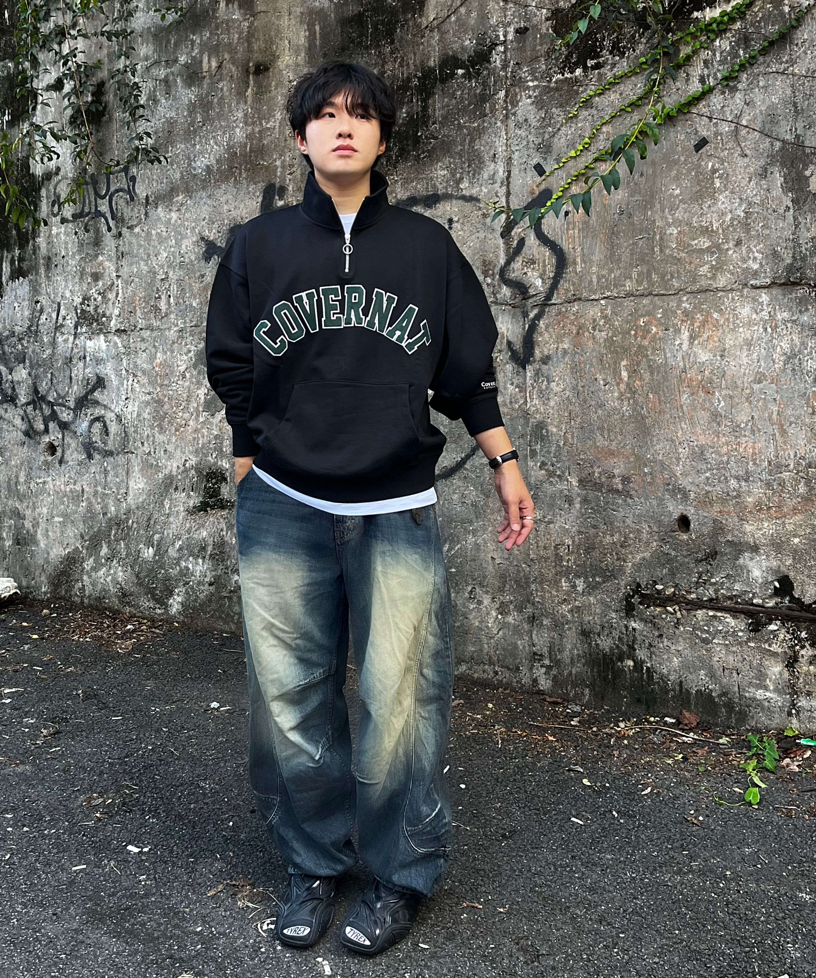 MUSINSA | COVERNAT Arch Logo Half Zip Up Man to Man Oatmeal