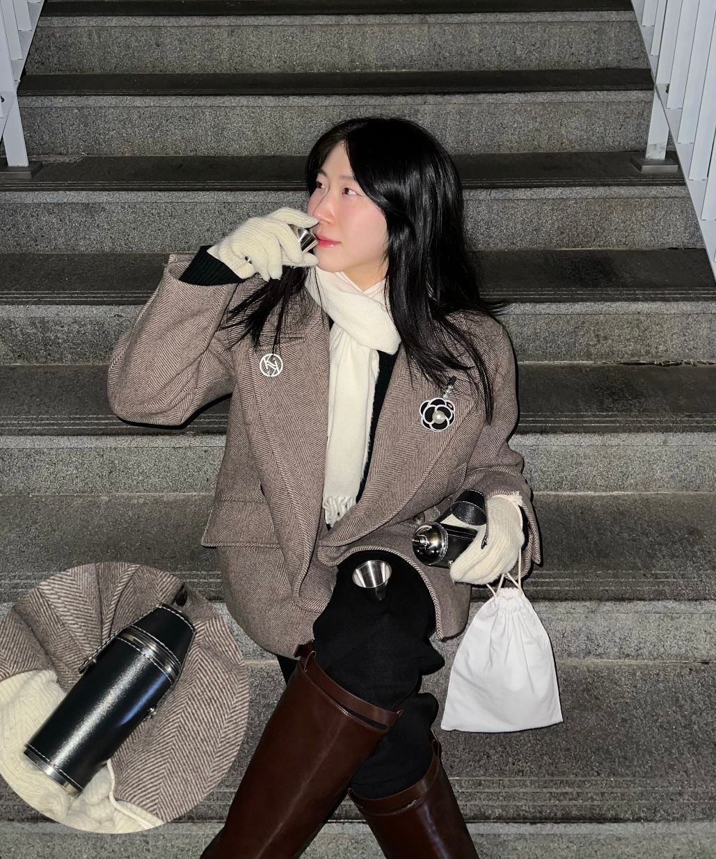 MUSINSA | KIRSH Collection Herringbone Overfit Half Coat [Brown]