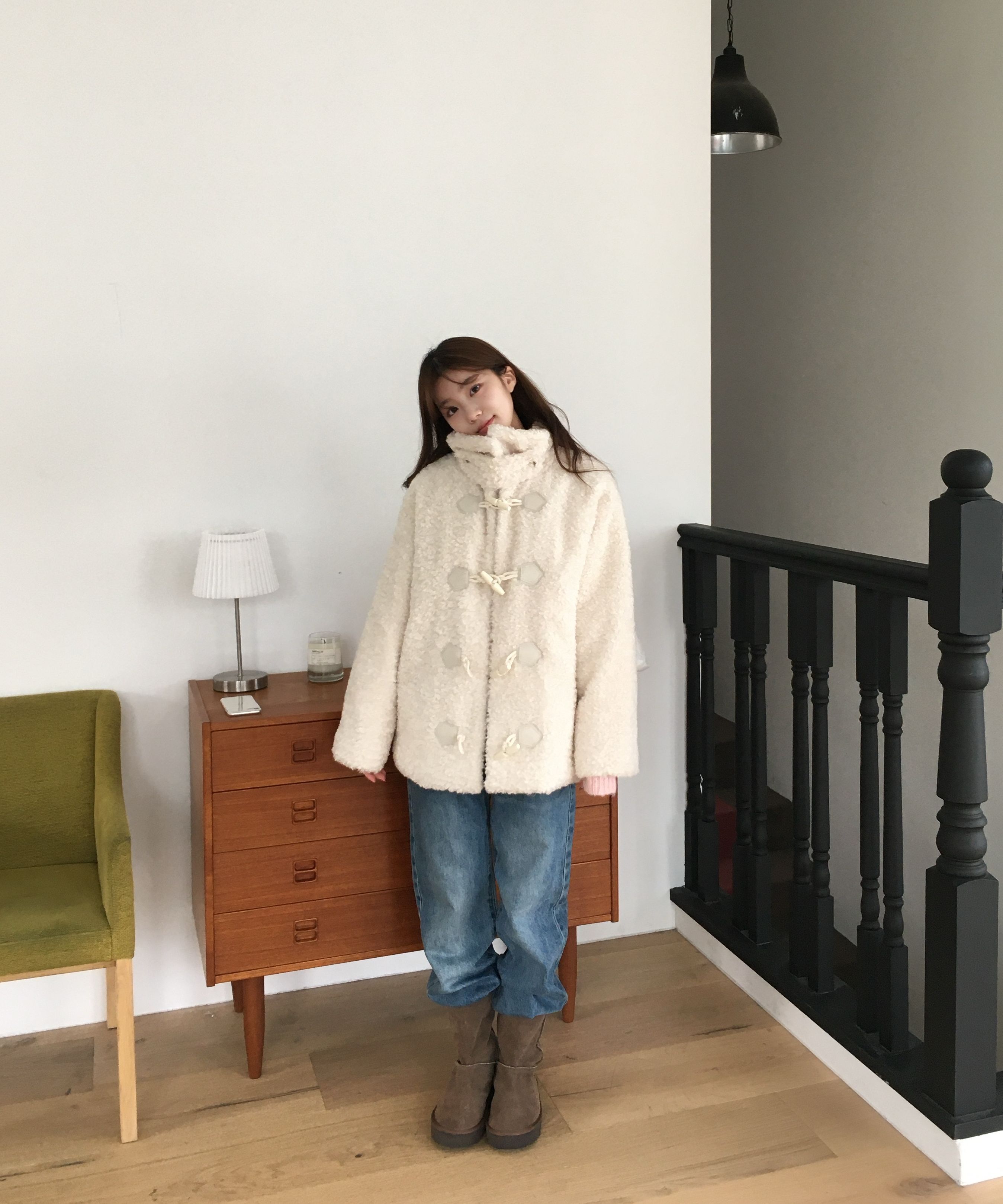 RE L Duffle fur half coat (beige)