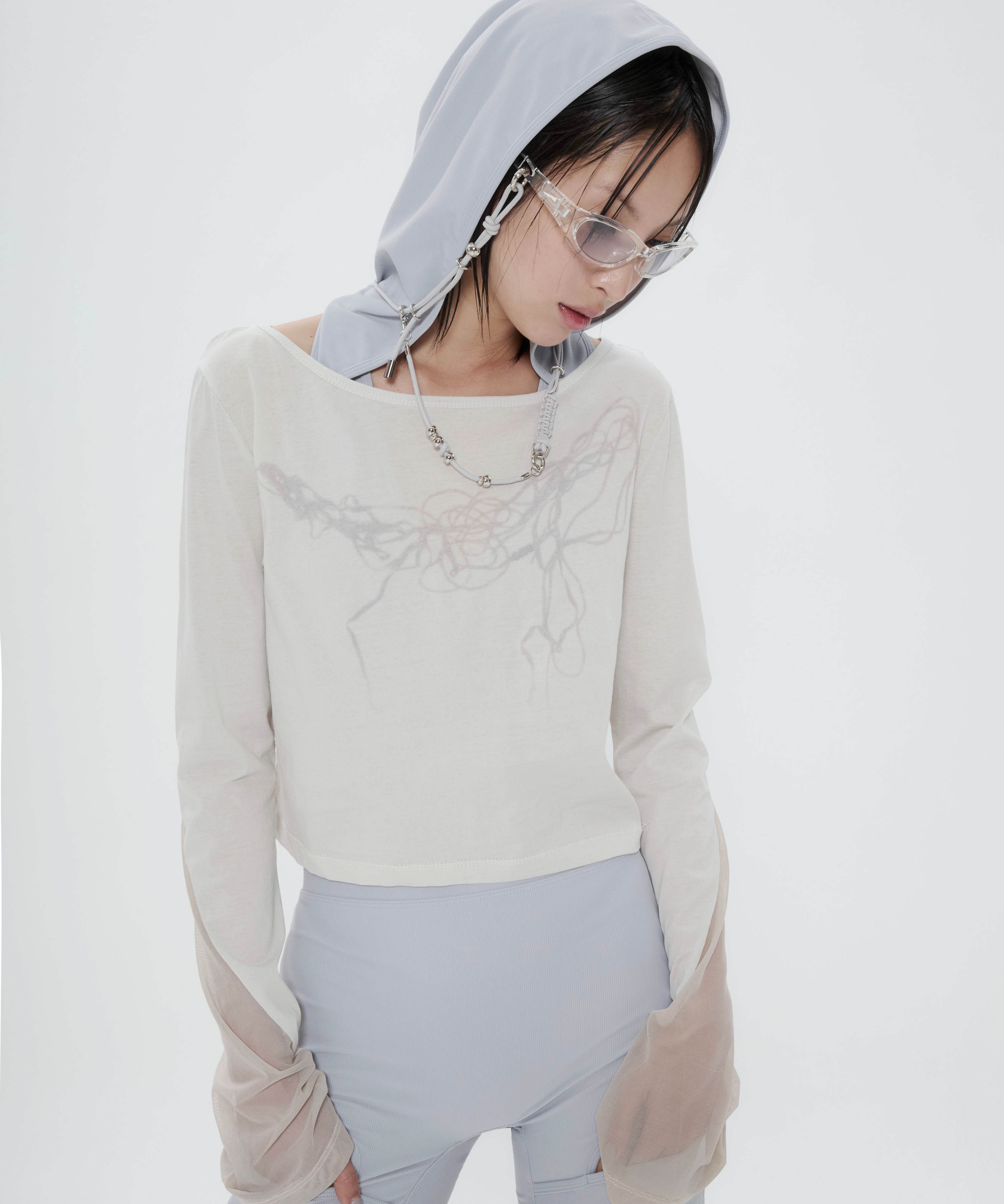 MUSINSA | OJOS Thigh Slit Hoodie Monokini / Grey