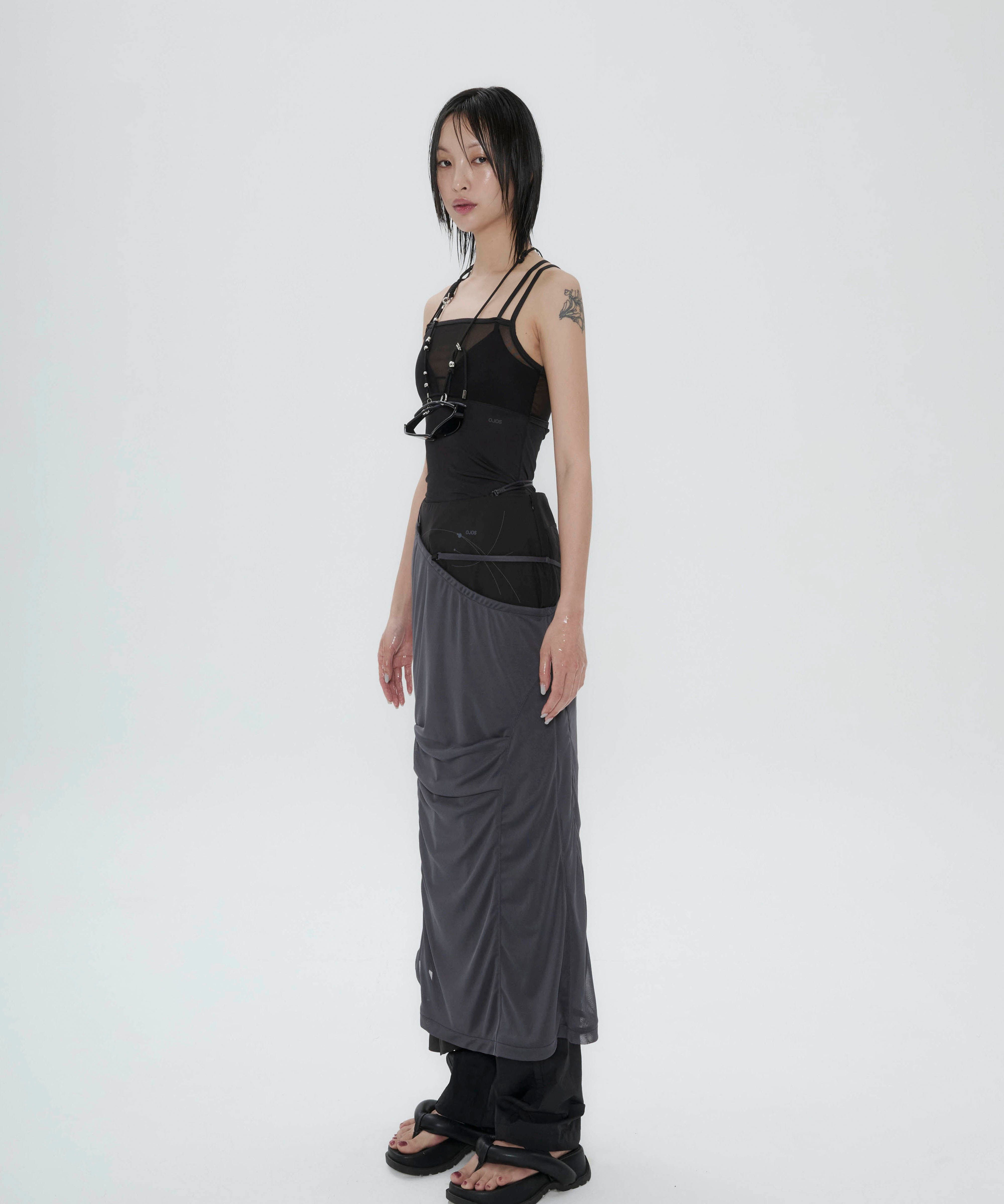 MUSINSA | OJOS Mesh Parting Nylon Pants / Black