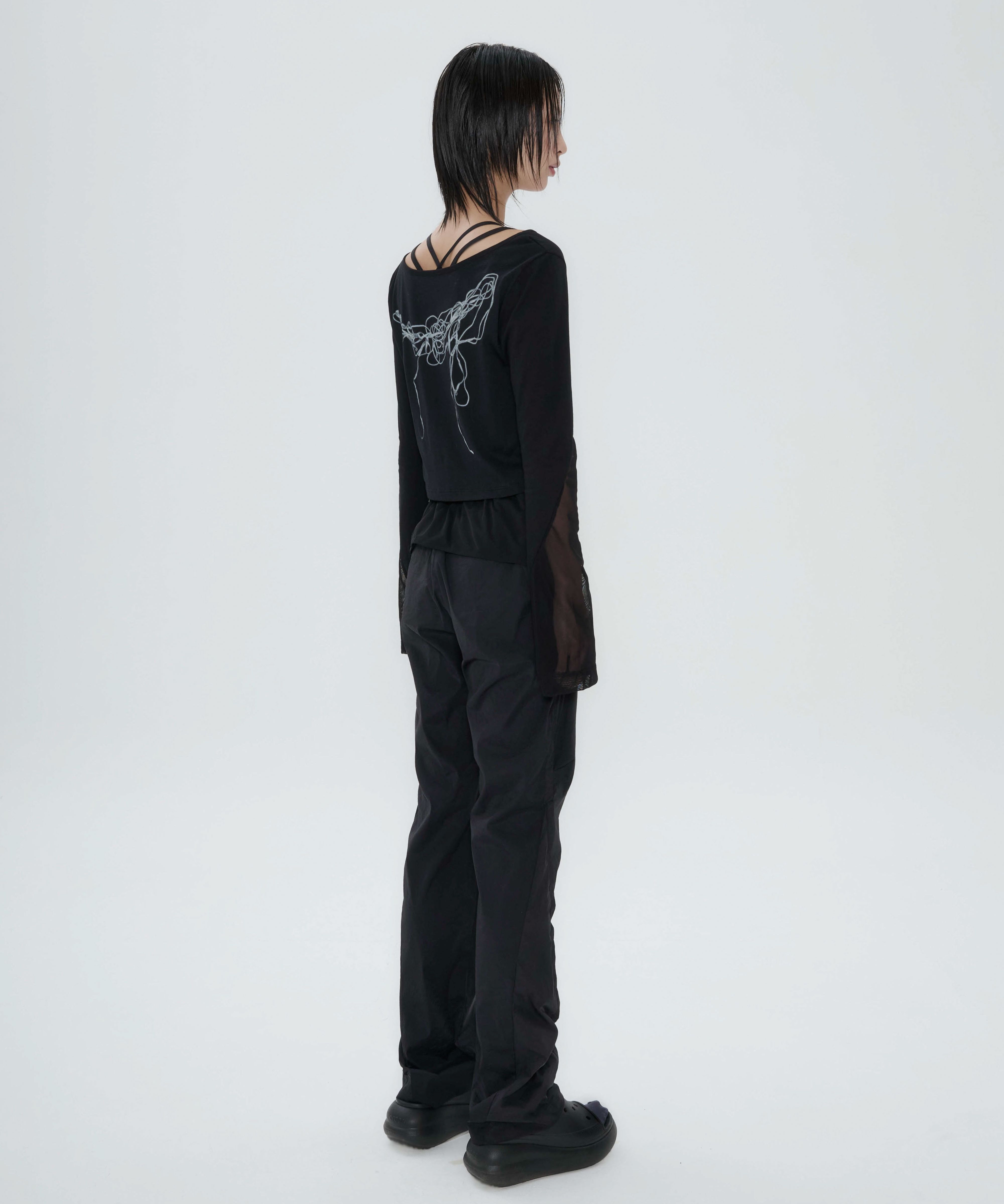 MUSINSA | OJOS Mesh Parting Nylon Pants / Black