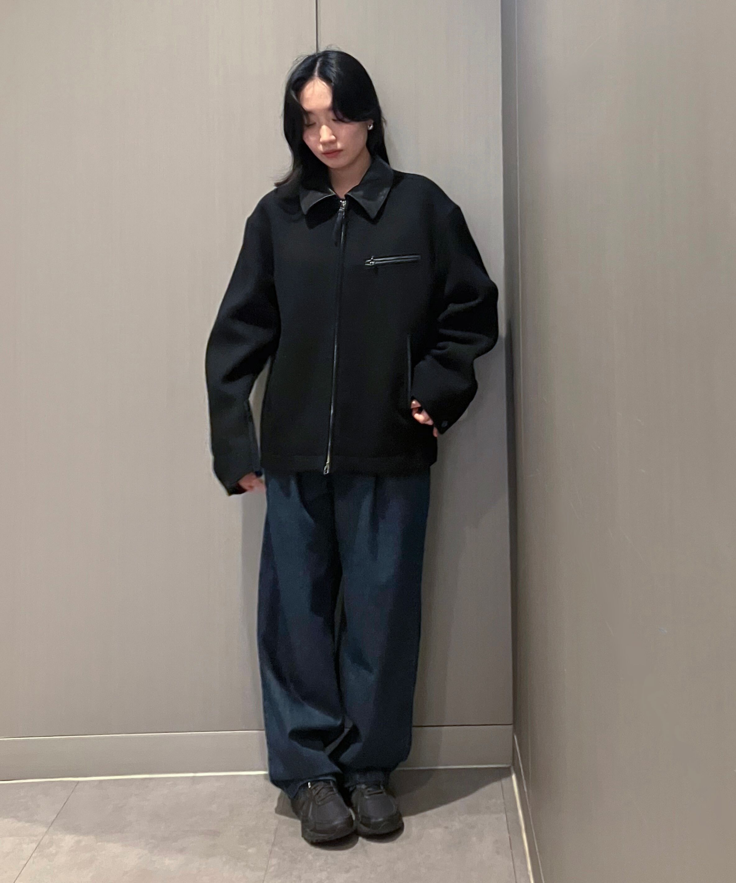 MUSINSA公式 | INSILENCE レザーパッチウールワークジャケット INK GREY