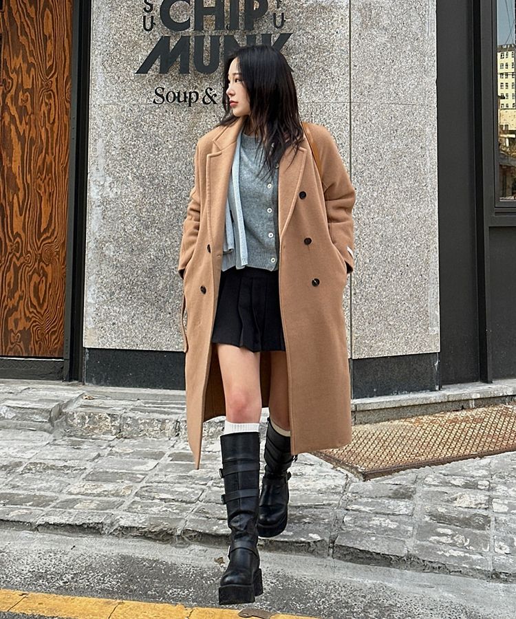 MUSINSA公式 | DRAWFIT WOMEN Our handmade double long coat [BLACK]