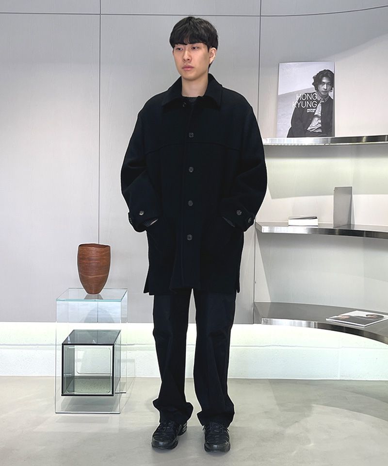 어나더 오피스(ANOTHER OFFICE) Maverick Car Coat (Black) - 사이즈