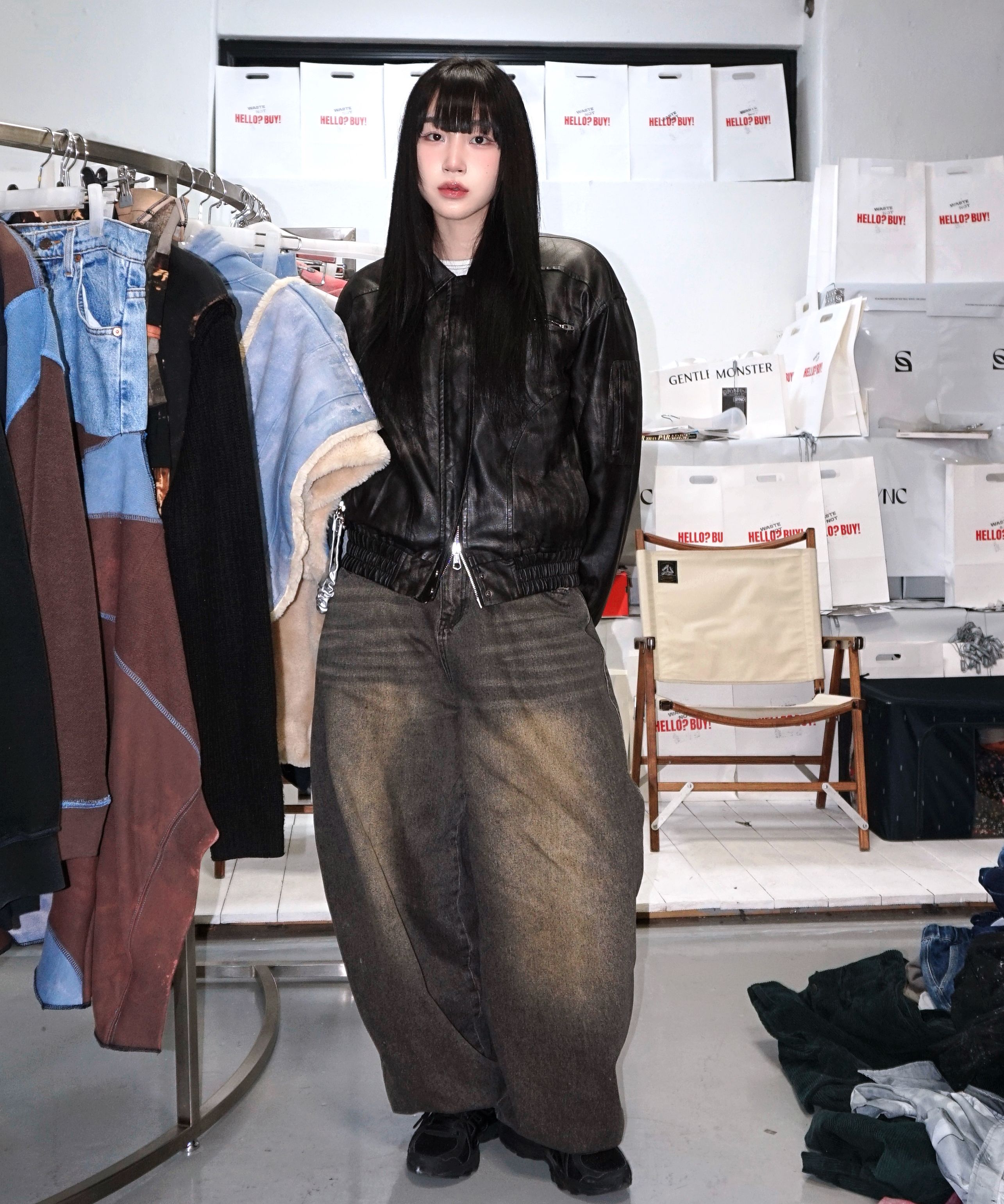 MUSINSA公式 | ILLIGO Washed leather bomber jacket black