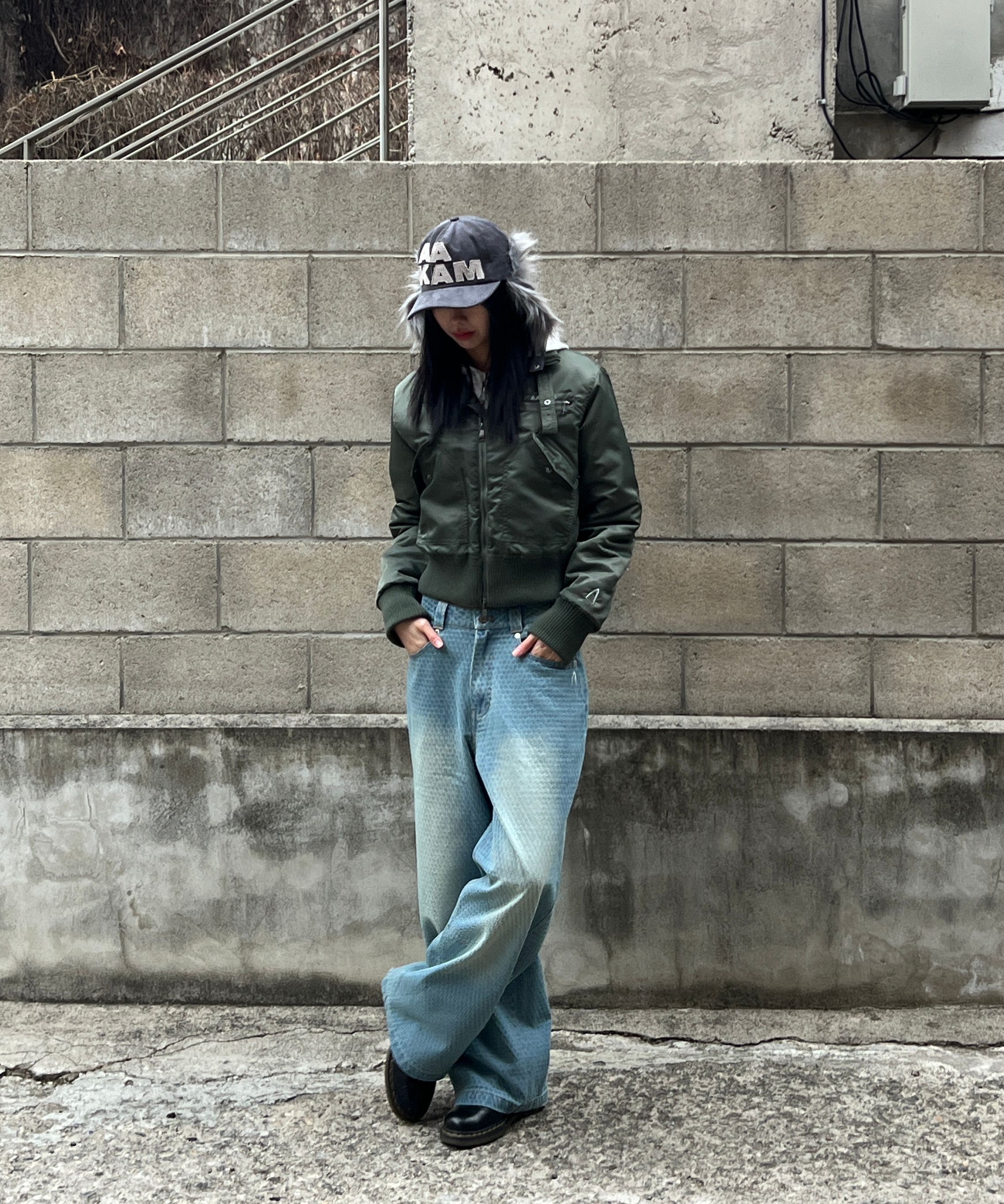 ◆AAKAM◆ Grid Pattern Denim Pants Washed Blue MUSINSA | AAKAM Grid Pattern Denim Pants (Blue)