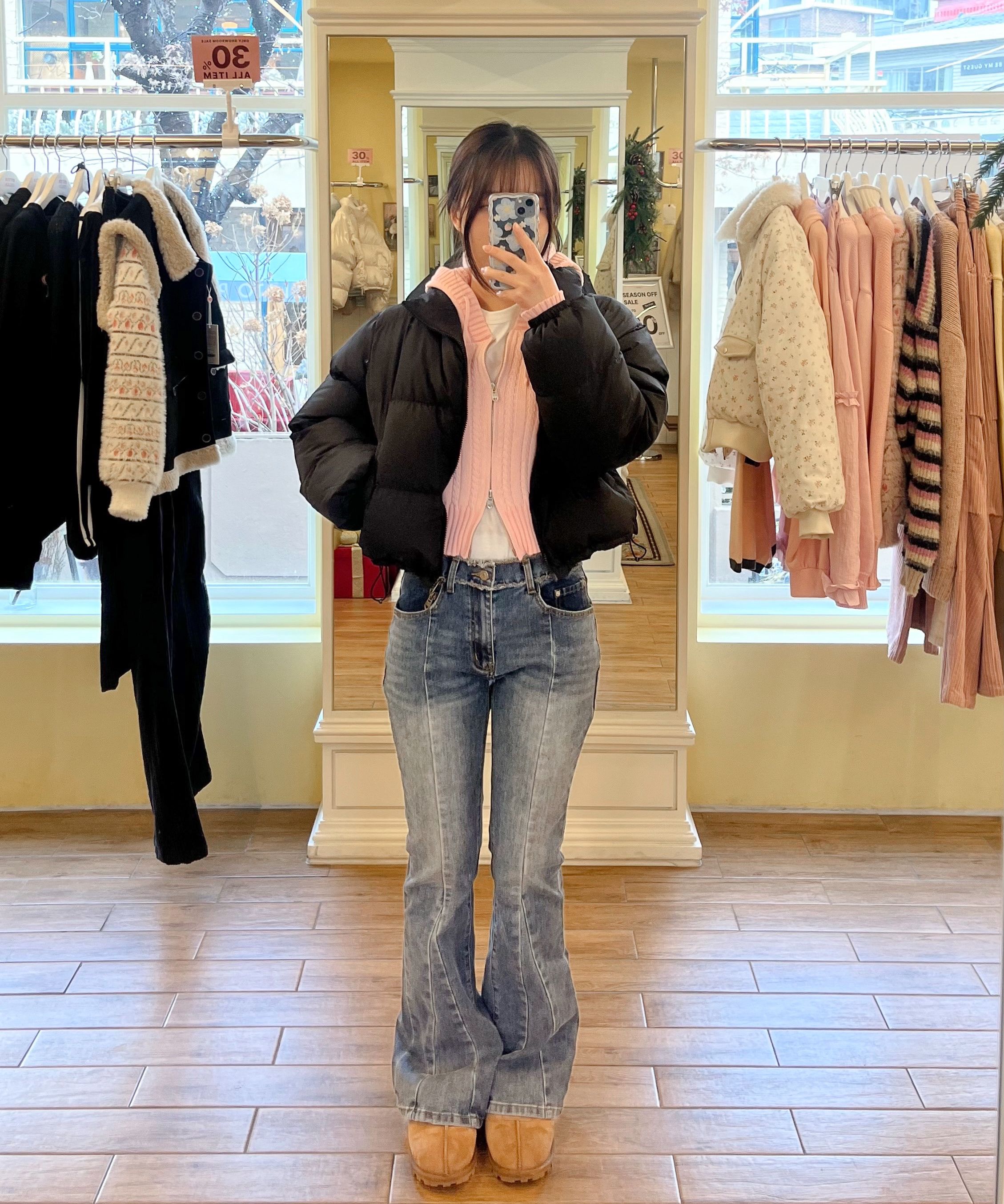 MUSINSA | BITTERCELLS Sparkling Cropped Puffer Jacket - Black