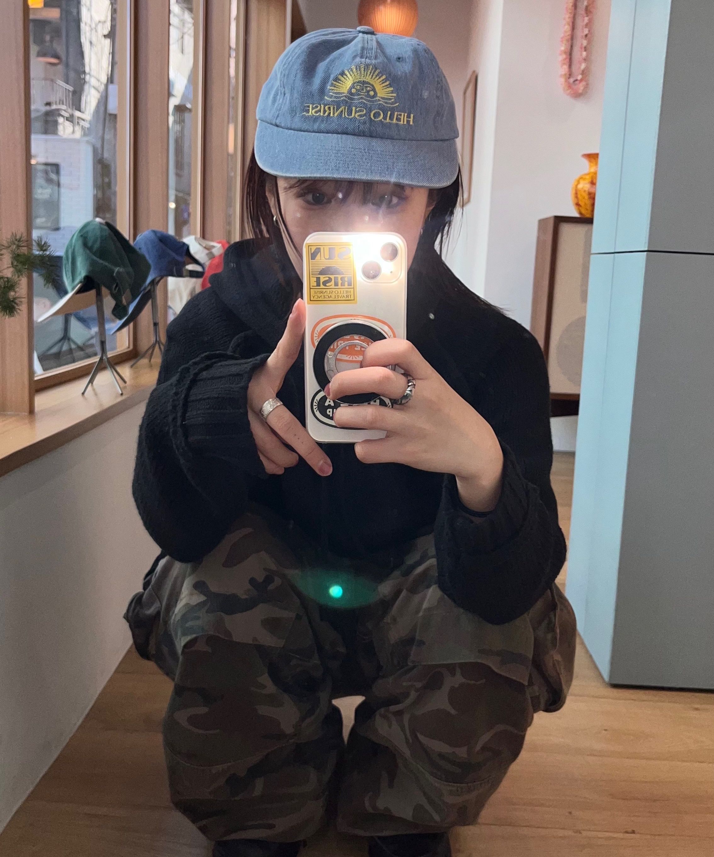 MUSINSA公式 | HELLO SUNRISE Washed OG Logo 6Panel Cap_Denim Blue