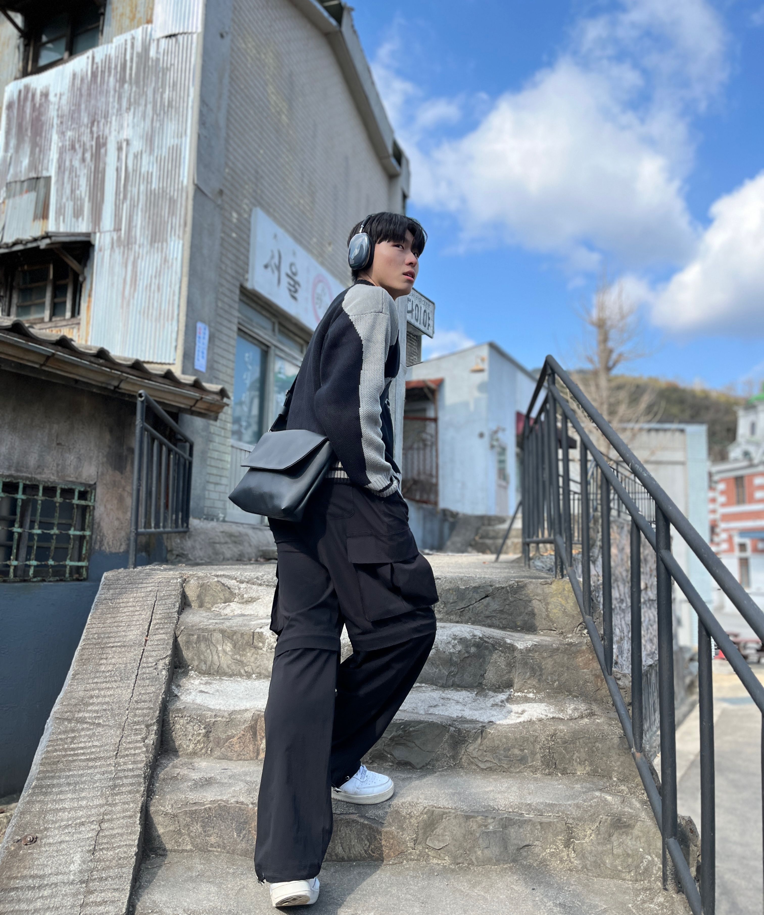 MUSINSA | CPGN STUDIO [2-WAY] Curved block knit zip-up black