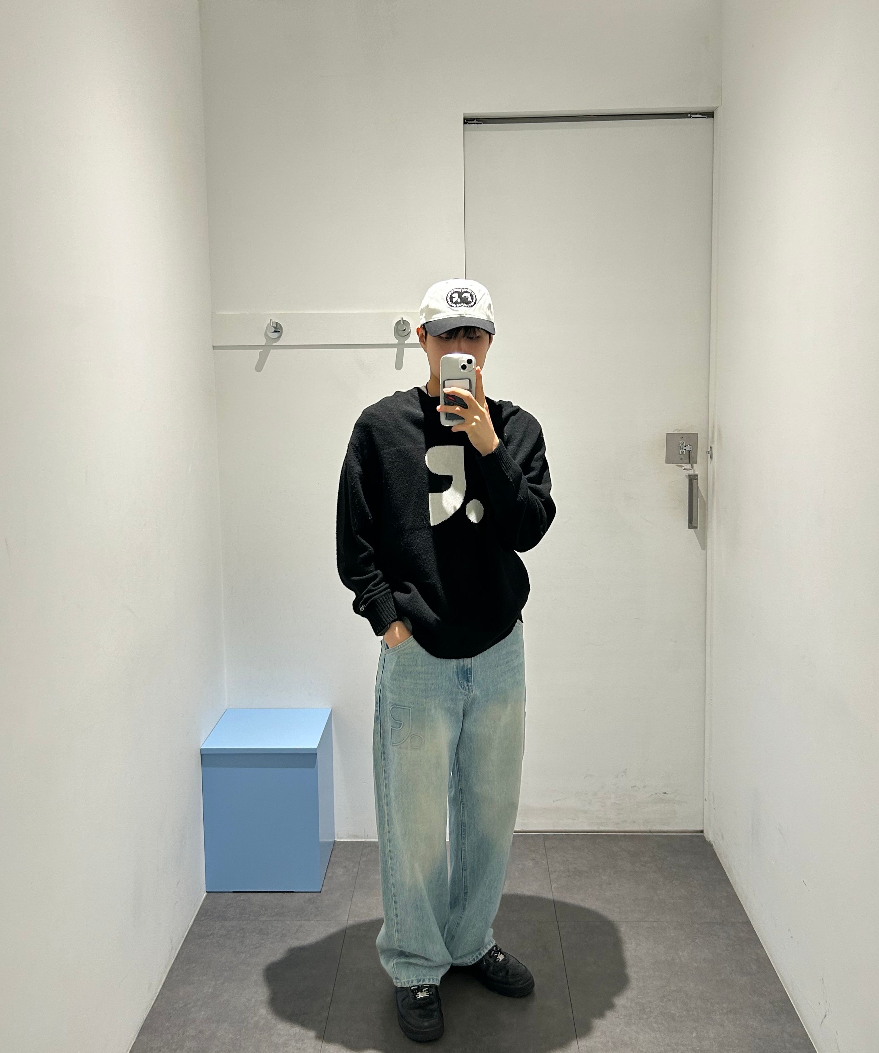 MUSINSA公式 | REST&RECREATION OVERSIZED JACQUARD KNIT TOP-BLACK