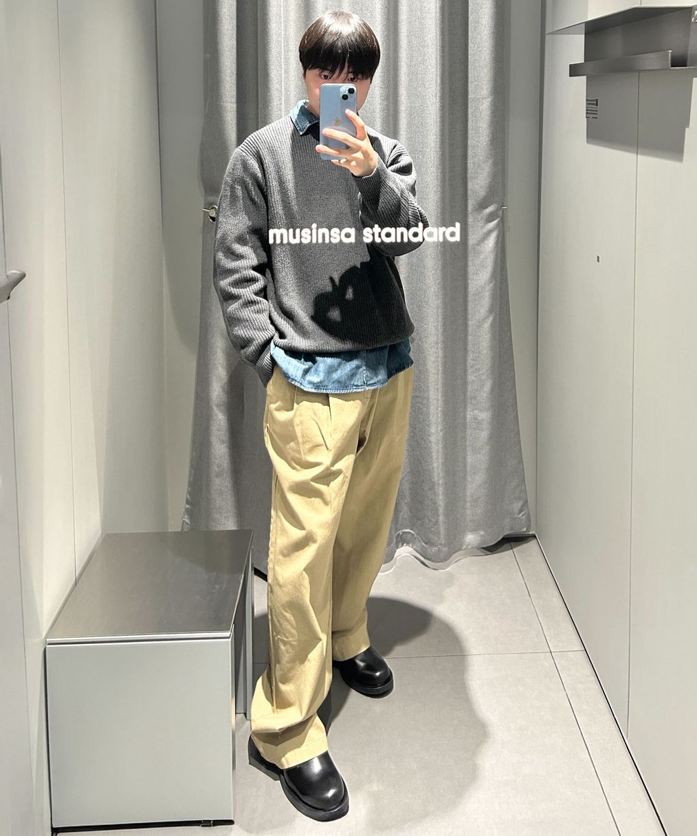 ニット・セーター *MUSINSA STANDARD* Cotton ribbed crew neck knit medium gray MUSINSA | MUSINSA STANDARD Cotton ribbed crew neck knit