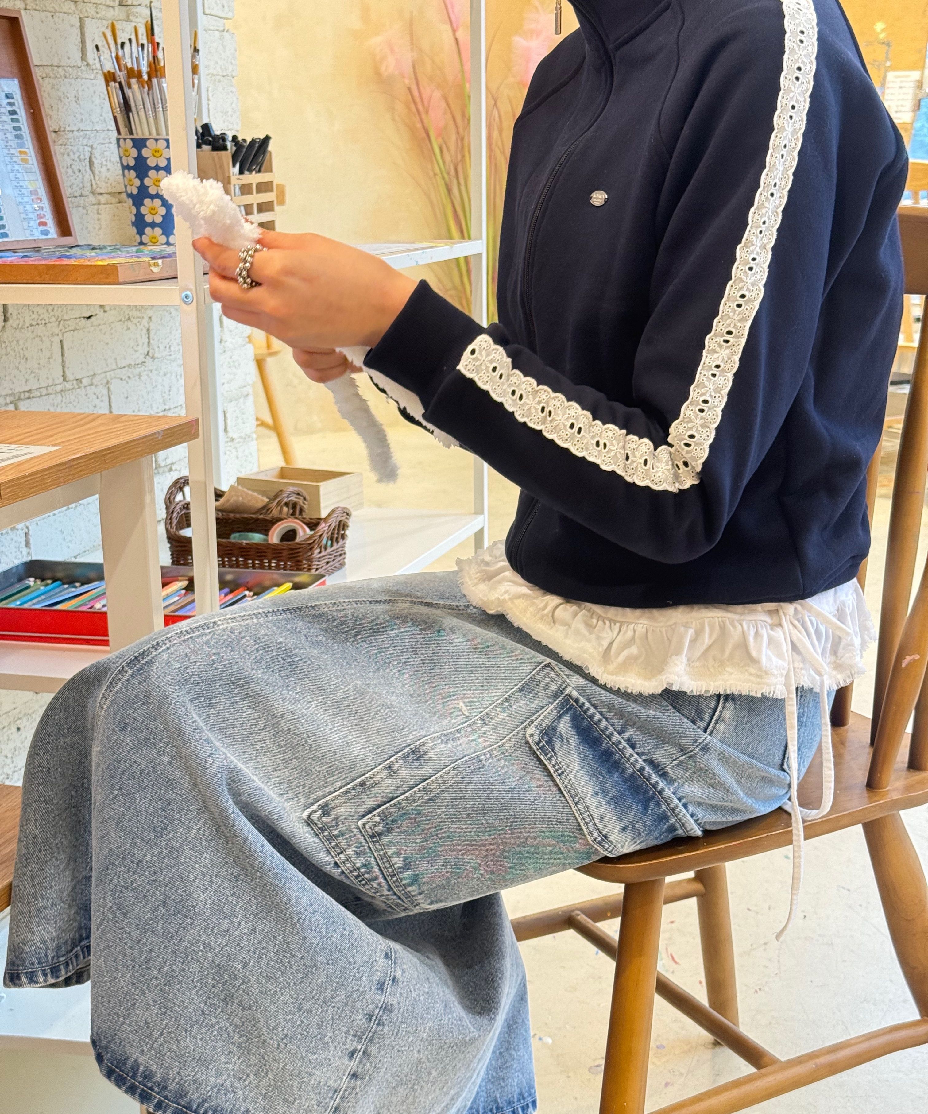 MUSINSA | RONRON CARGO HEART STITCH POCKET DENIM LONG SKIRT