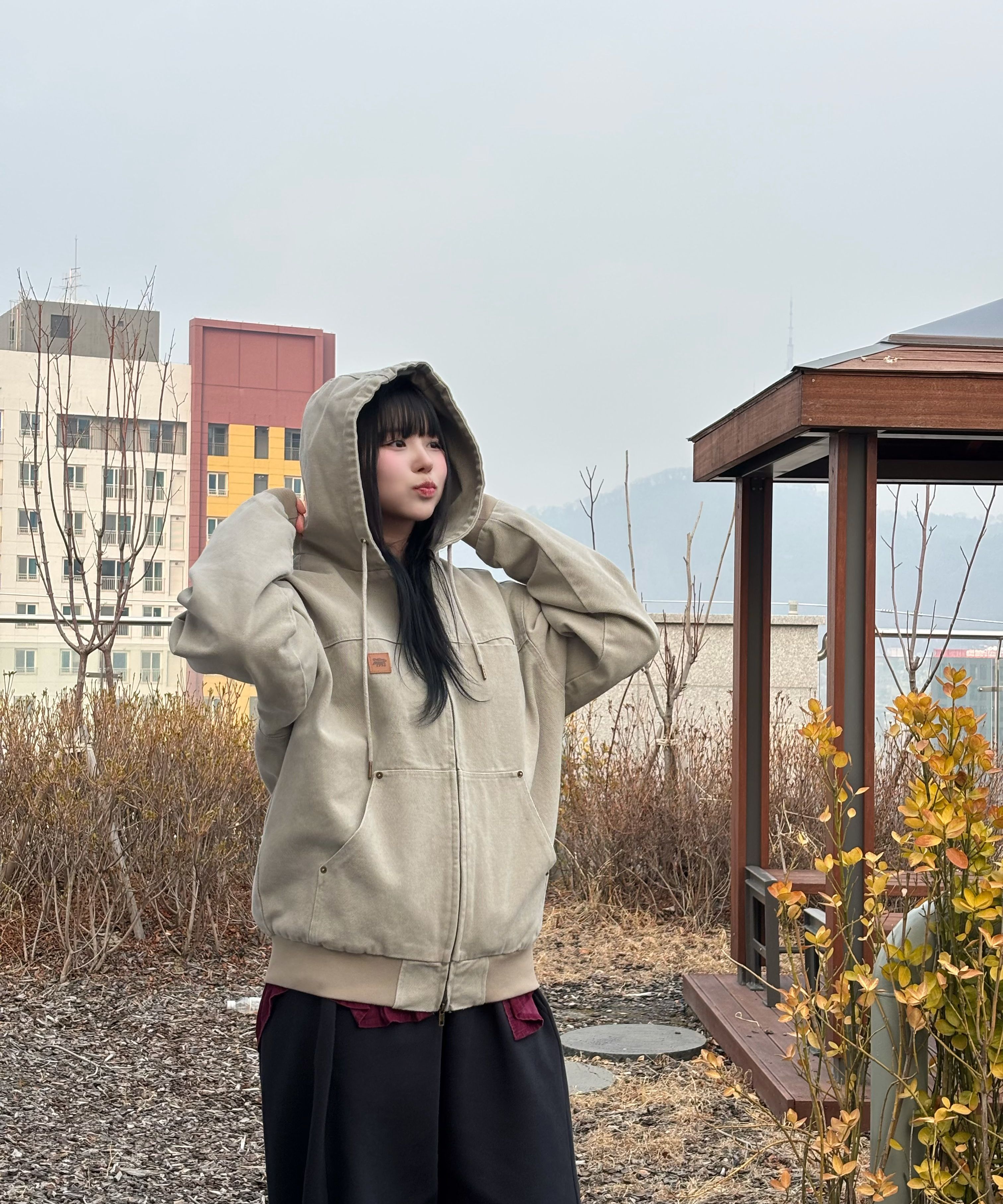 MUSINSA | TRILLION Vintage Washed Canvas Work Hooded Zip-Up