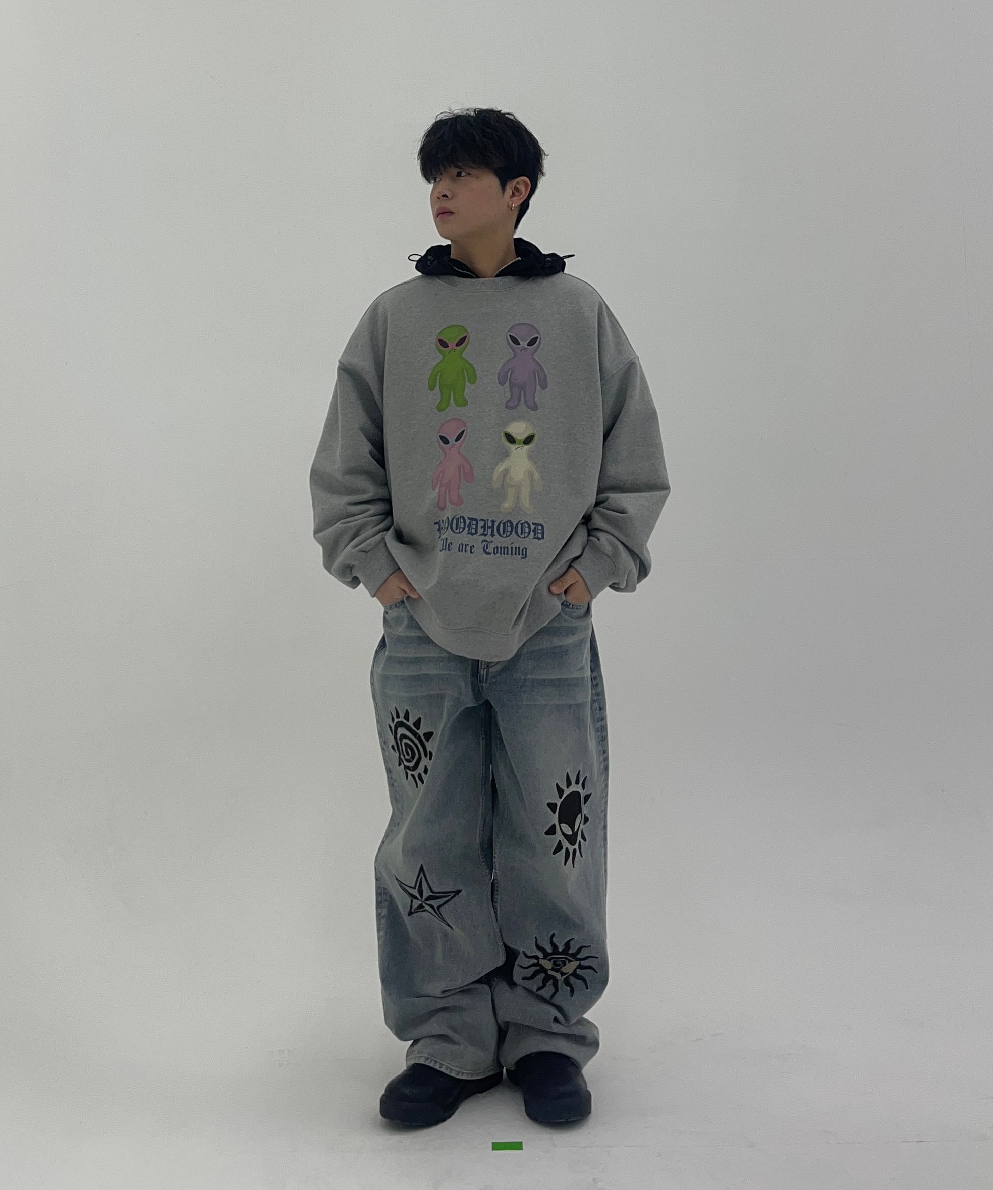 ●HOODHOOD● Western Alien Embroidered Denim Pants Light Blu MUSINSA | HOODHOOD Western Alien Embroidered Denim Pants