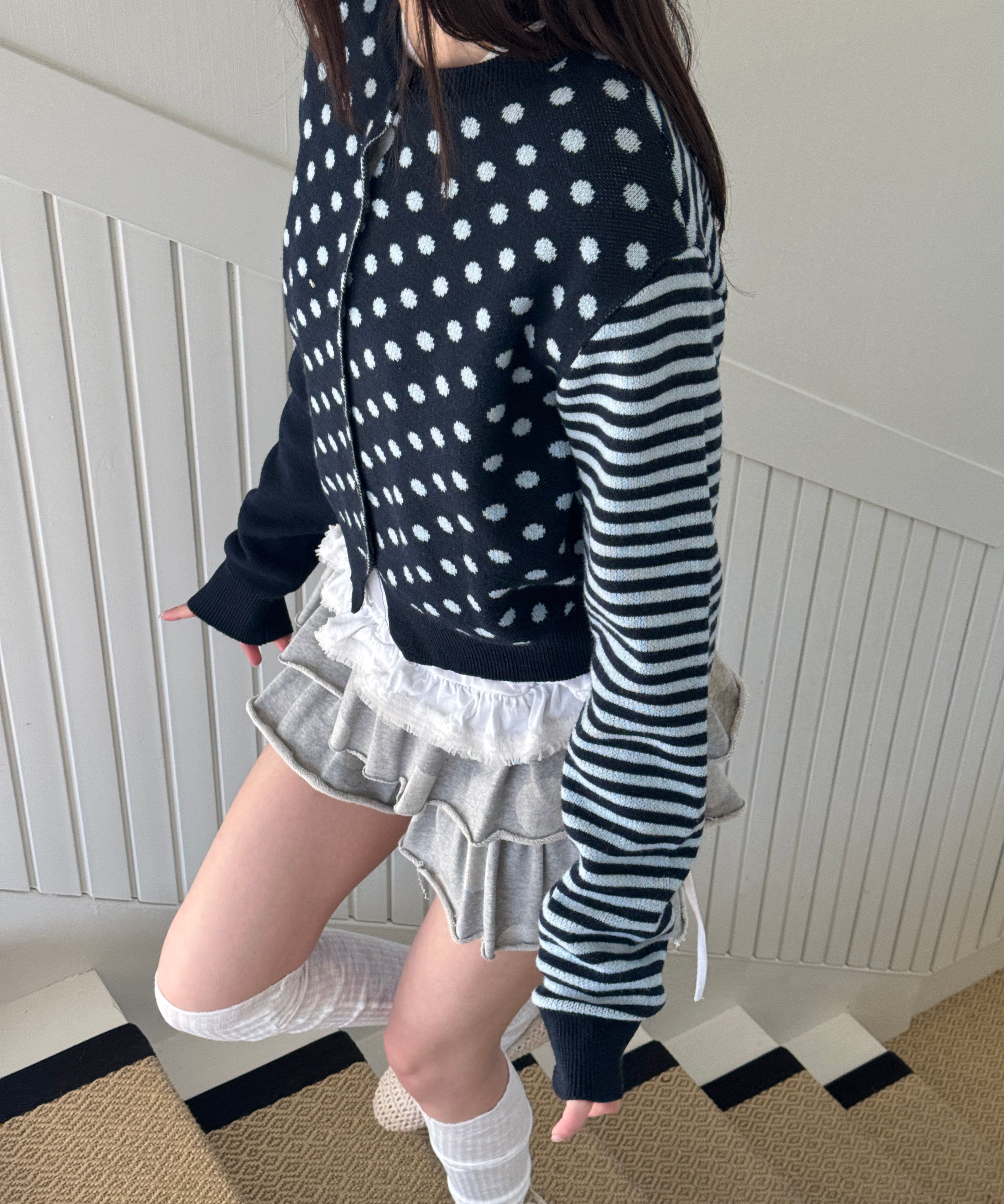 MUSINSA | RONRON BIG DOT CANCAN RUFFLE PANTSKIRT GREY