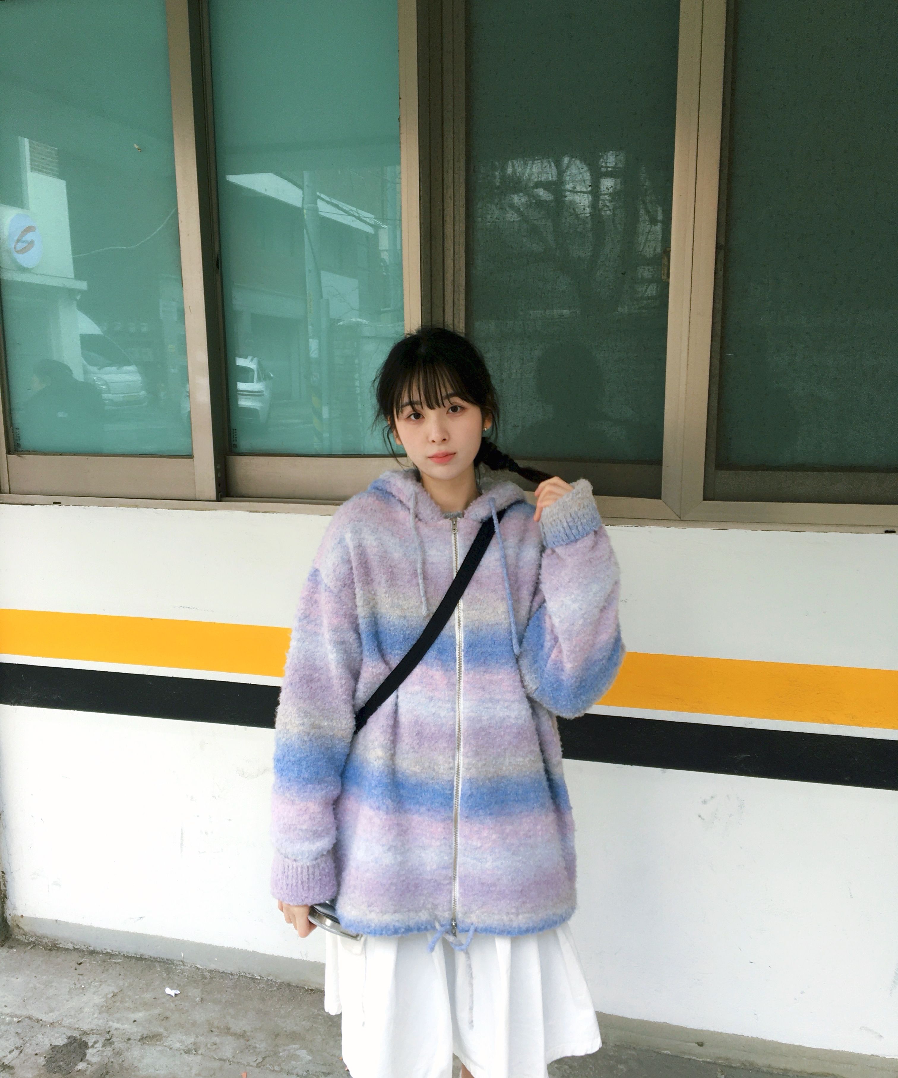 MUSINSA | 999HUMANITY Big Bang Knit Hooded Zip-Up (Blackish)