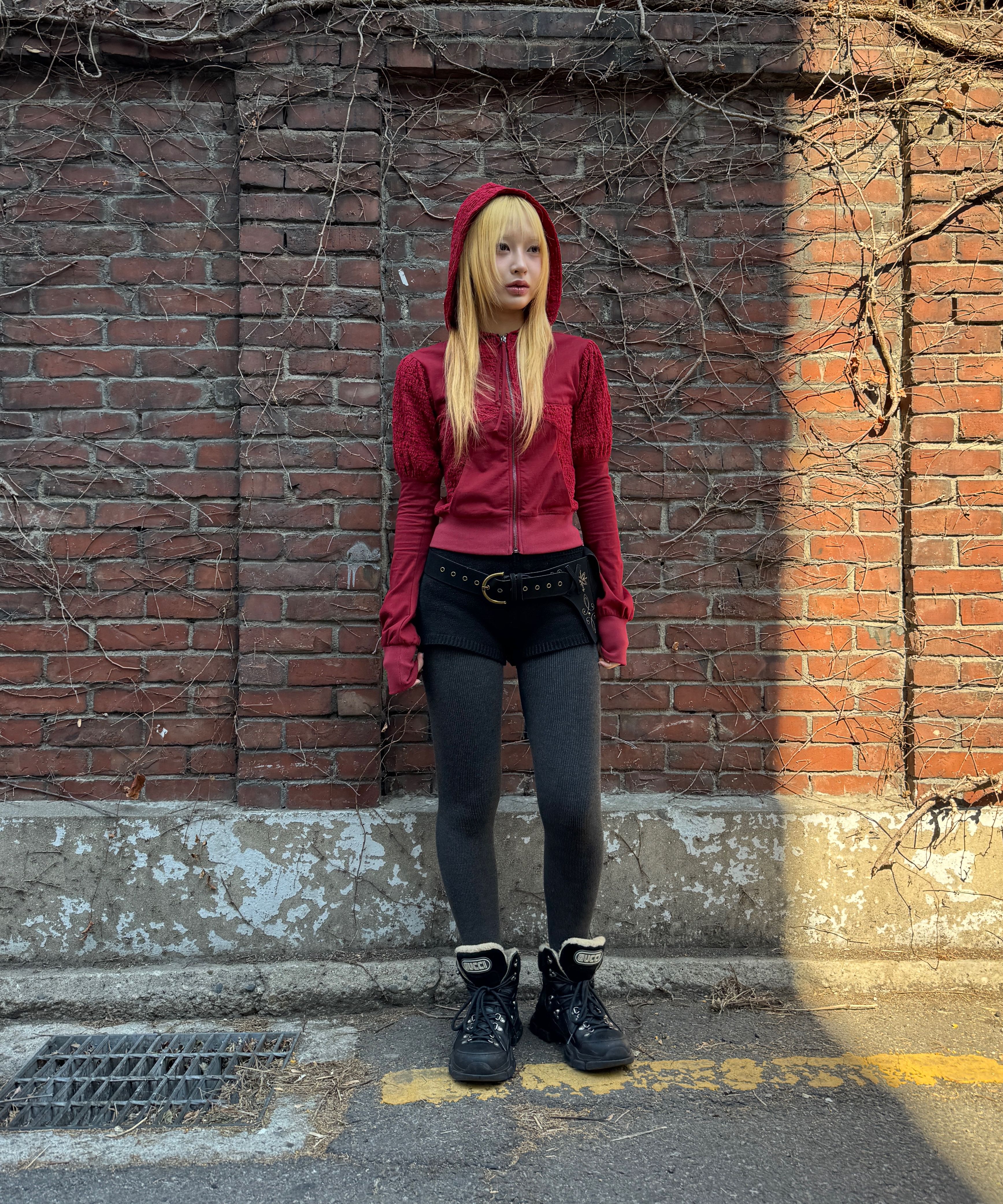 ★SCULPTOR★ Puff Sleeve ZipUp Hoodie Red SC25S104RD Puff Sleeve Zip-Up Hoodie Red – Sculptor
