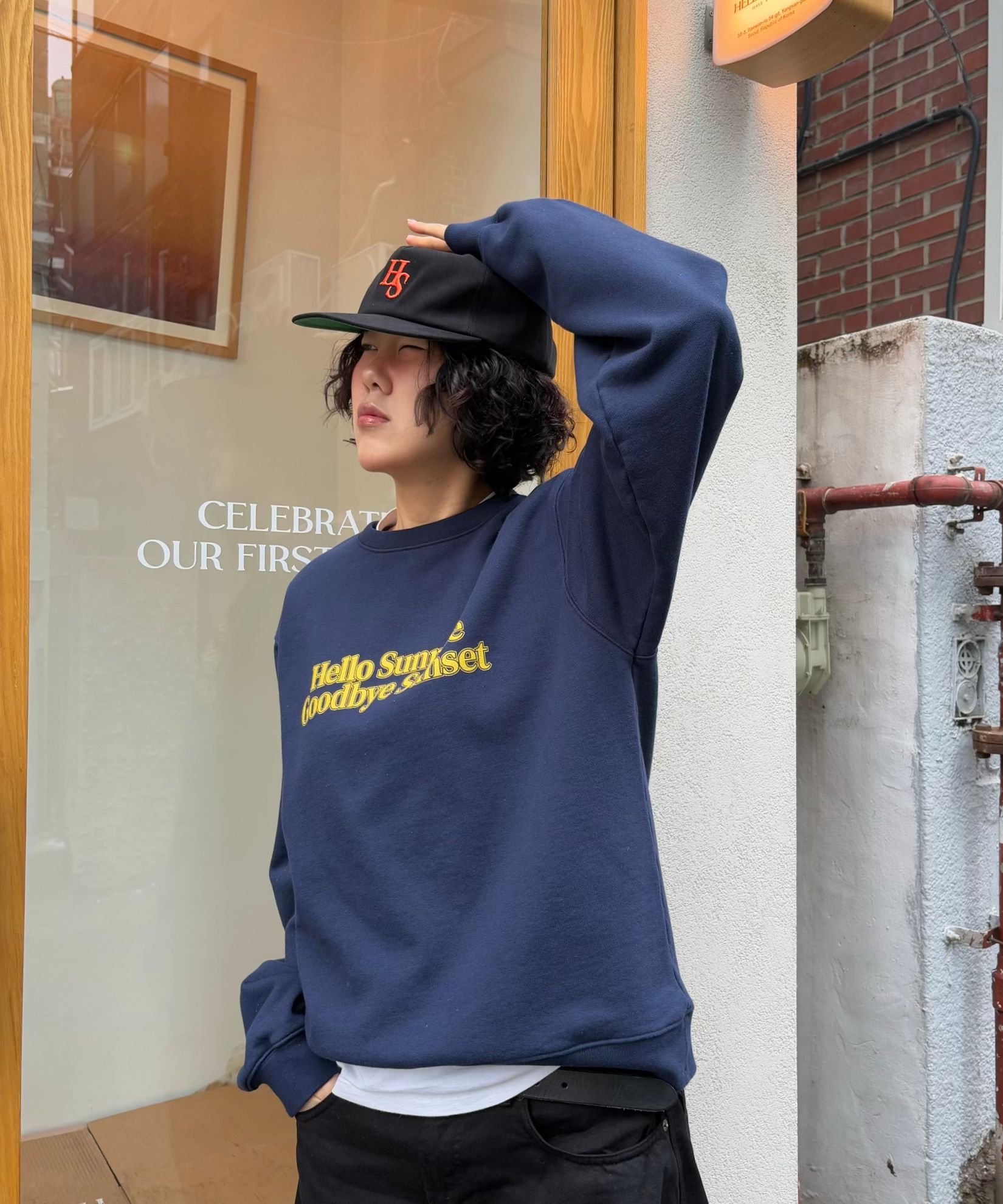 MUSINSA | HELLO SUNRISE HS Logo Relaxed Fit 5panel Cap_Black