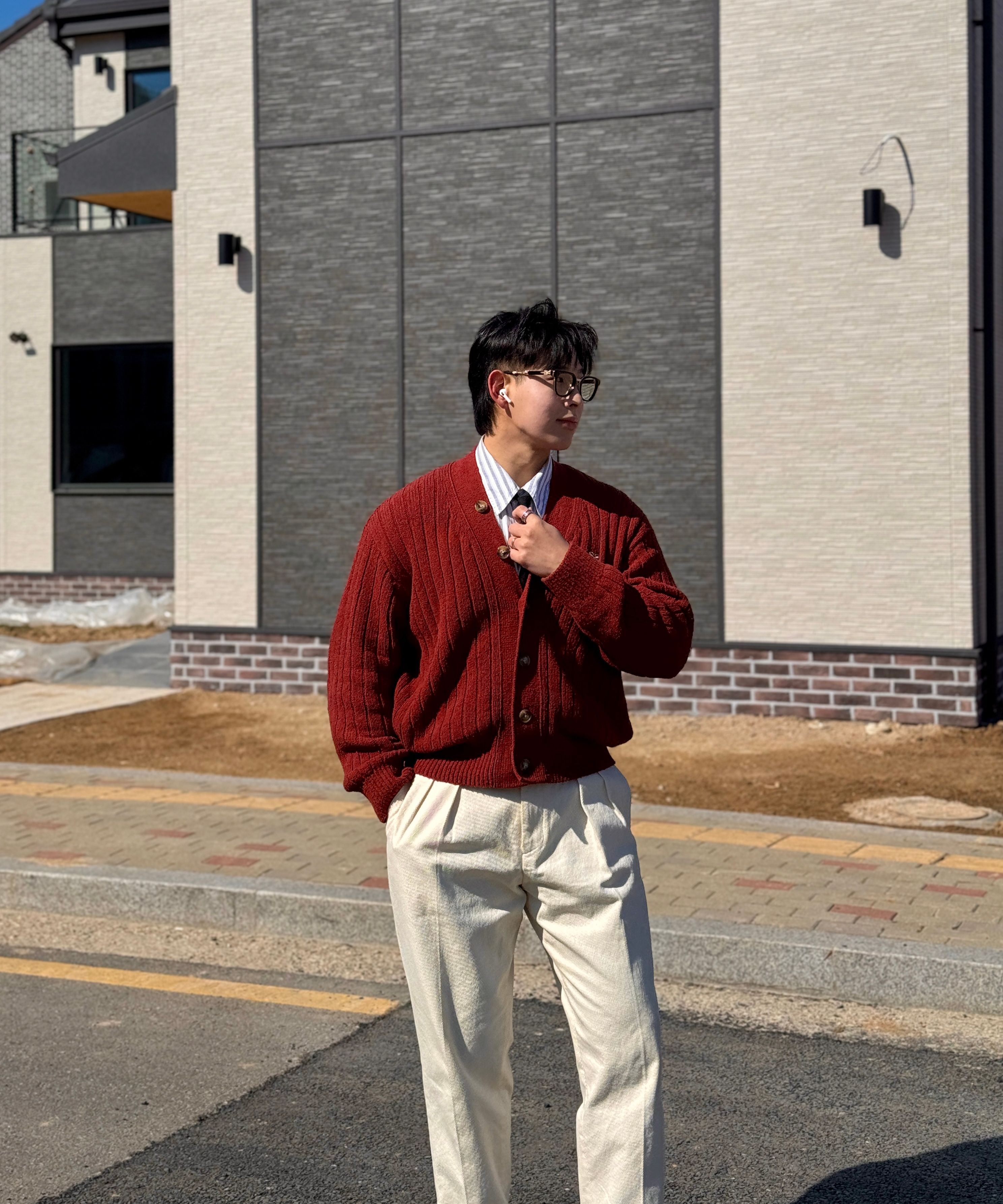 MUSINSA公式 | SATUR Faro oversized boucle cardigan burgundy red