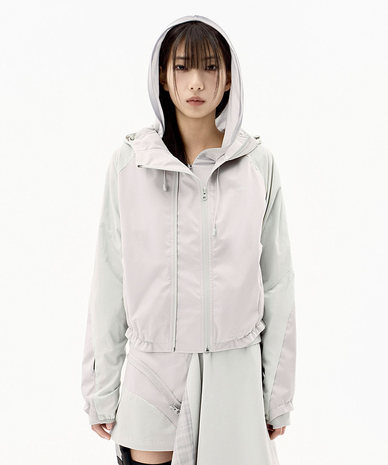 MUSINSA | OJOS Paneled Crop Shell Jacket / Warm Grey