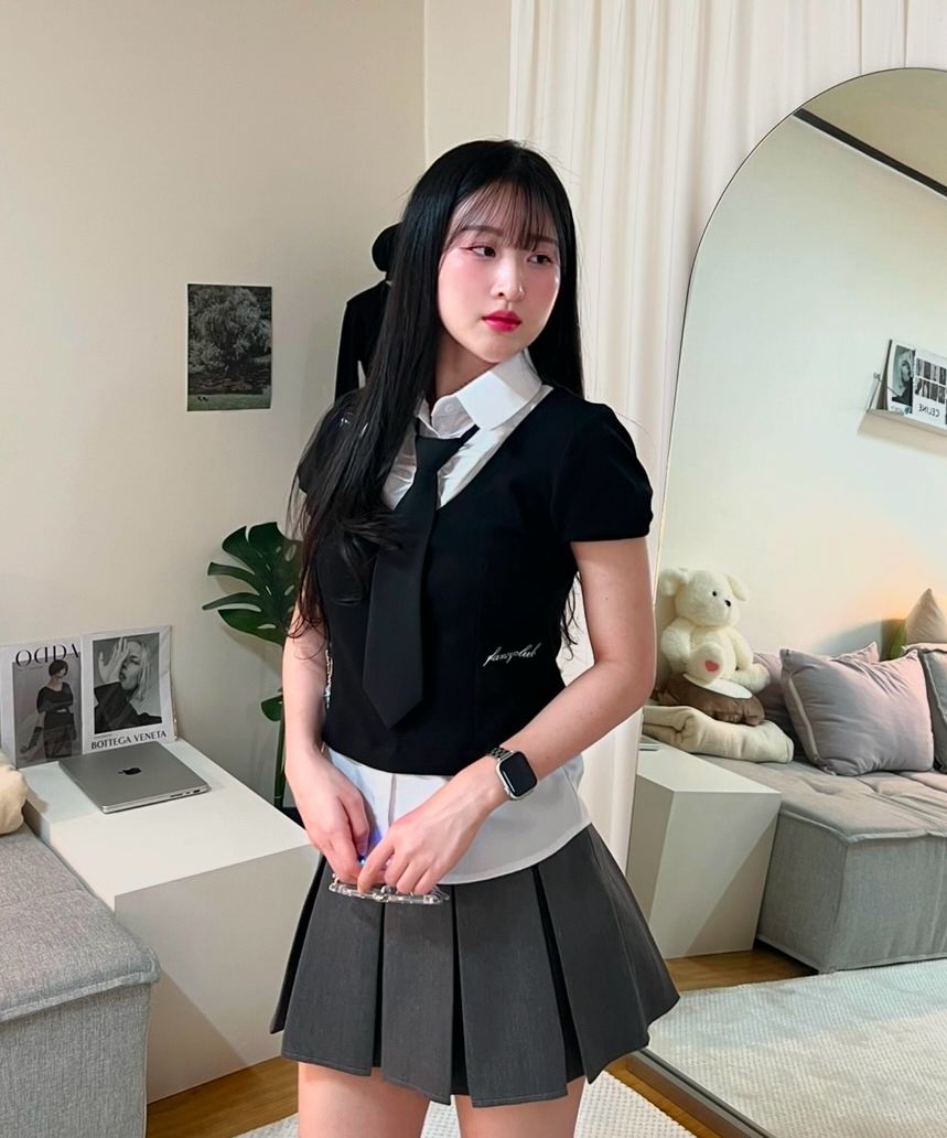 トップス FANCY CLUB Preppy Ribbon Tie Shirt BLACK Preppy Ribbon Tie Shirt (Black) F25QB086 - FANCY CLUB | 60
