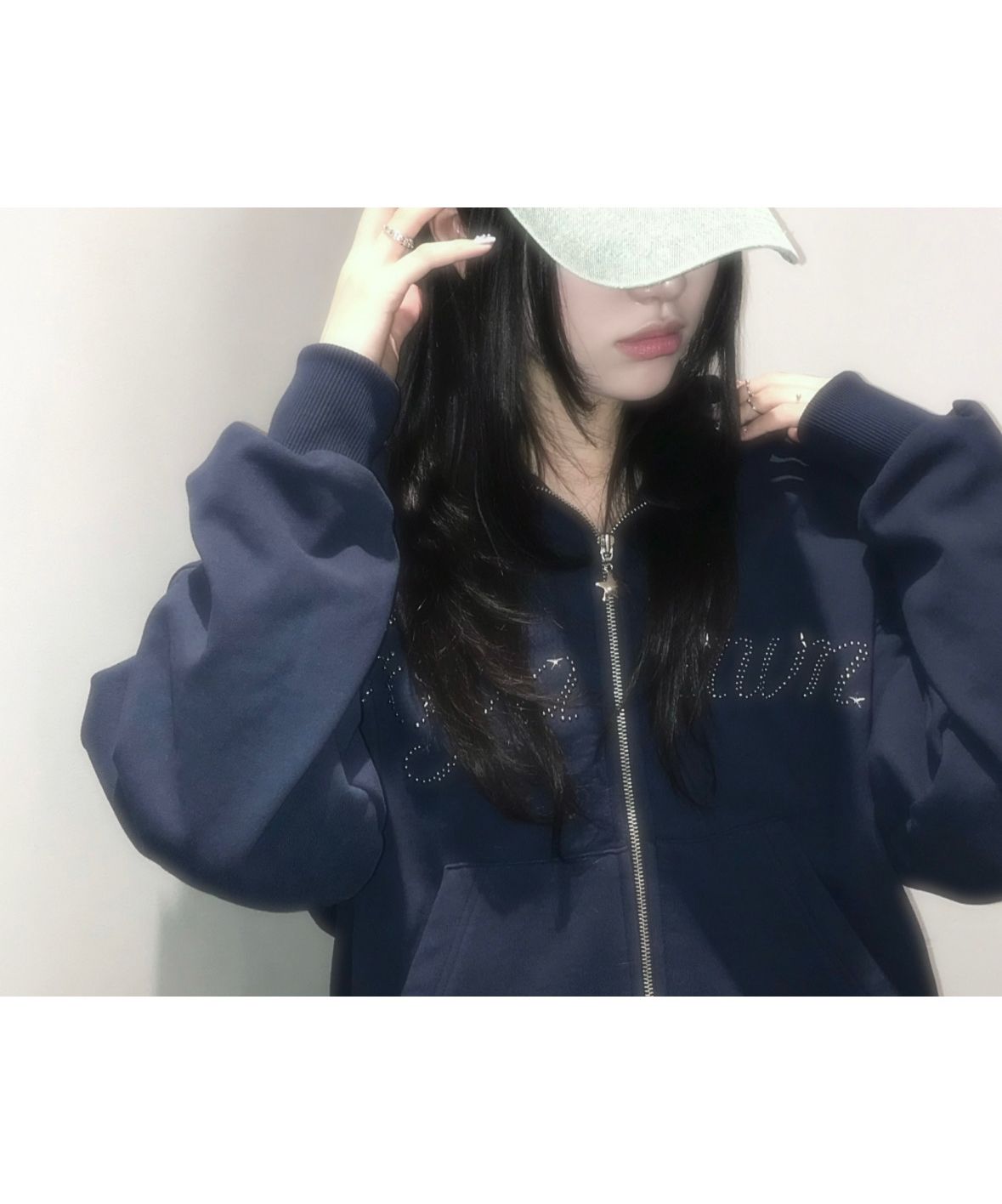MUSINSA公式 | FOGDAWN Hotfix Star Hoodie Zip-up (navy)