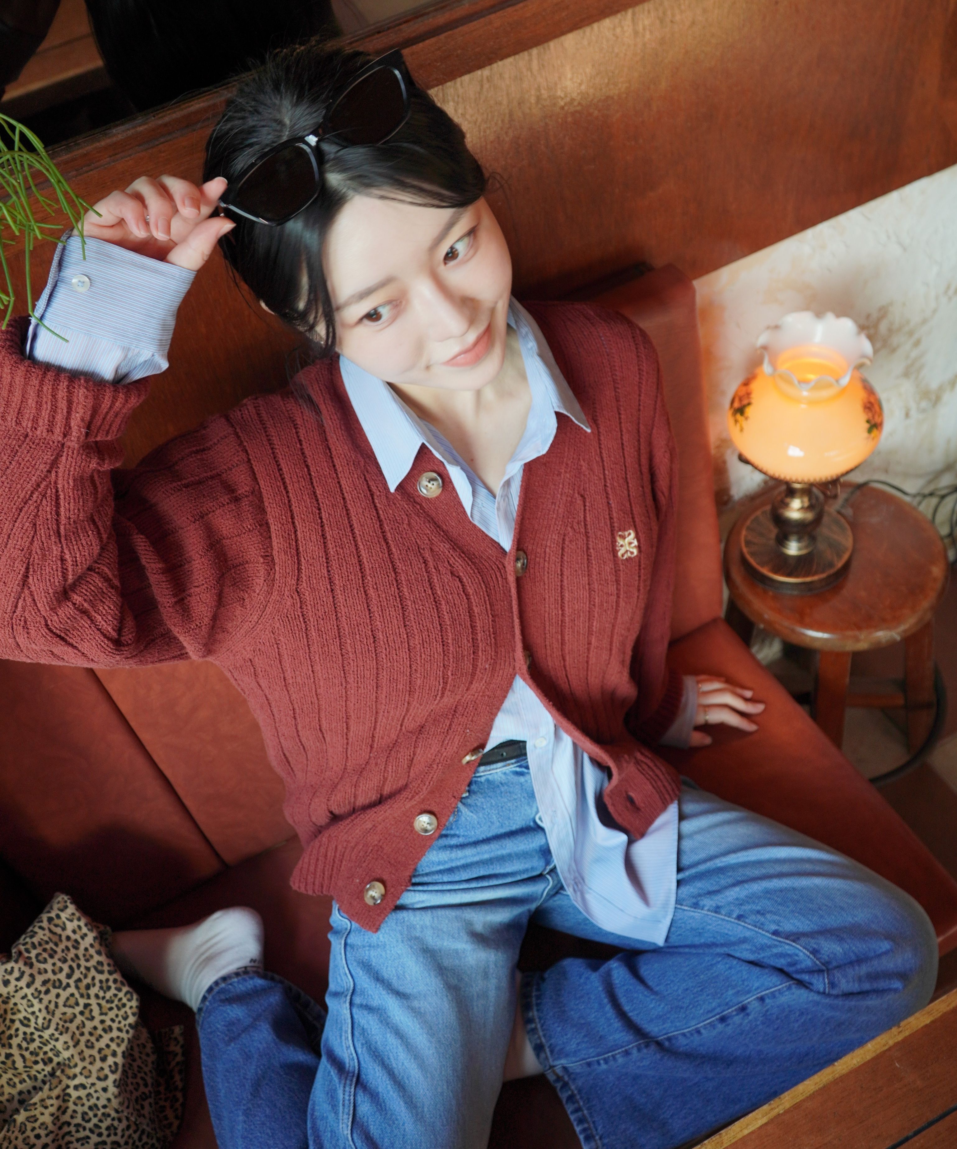 MUSINSA公式 | SATUR Faro oversized boucle cardigan burgundy red