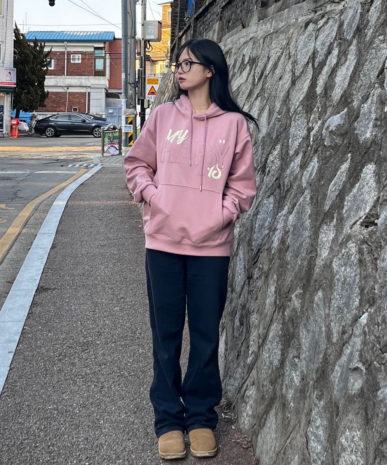 ★Wai Kei★ MY HAPPY IS Hoodie Gray YKBE01TS05-3 MUSINSA | WAI KEI MY HAPPY IS Hoodie Gray