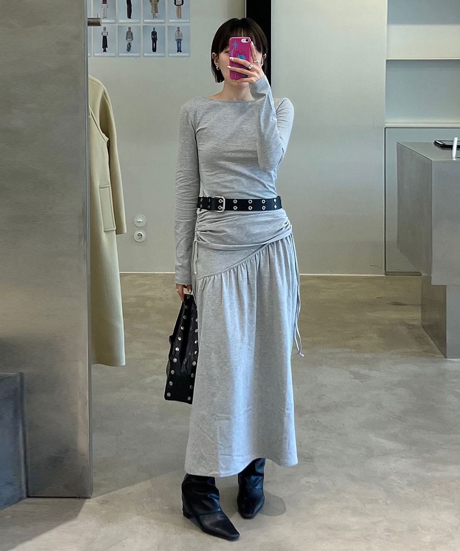 ★ DIAGONAL★ BACKLESS LONG DRESS melange grey DA251OP01M/G MUSINSA | DIAGONAL BACKLESS LONG DRESS (melange grey)