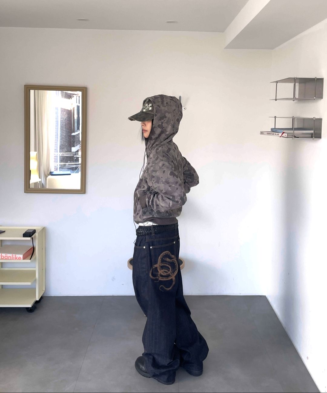MUSINSA | AAKAM Snake Printed Denim Pants (Black)