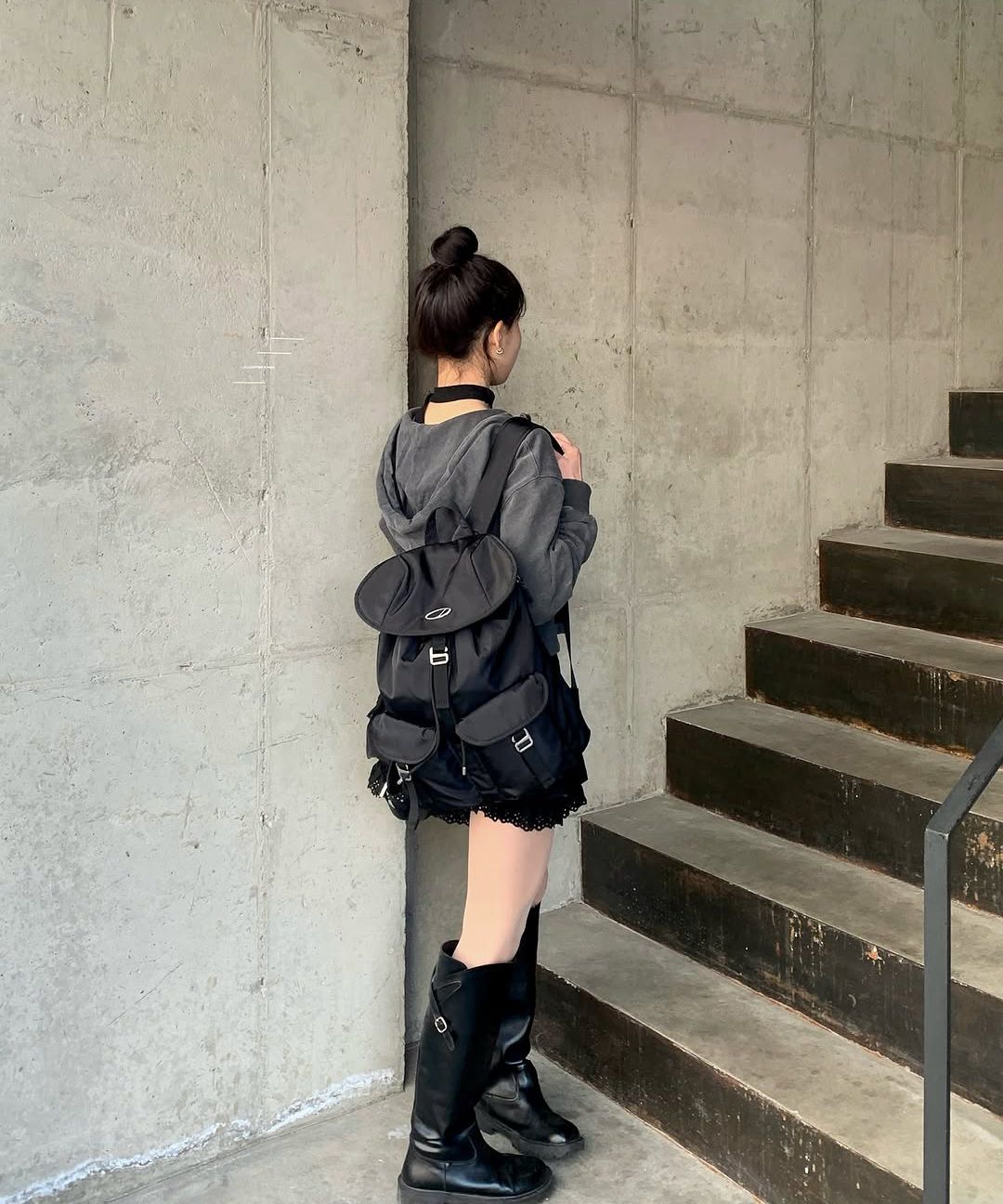 MUSINSA | ODDSTUDIO SIGNATURE TWO POCKET BACKPACK - BLACK