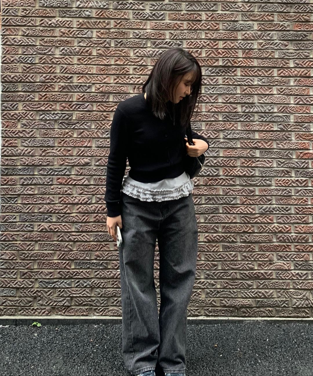 MUSINSA | EXCONTAINER Pinstripe Wide Denim Pants (BLACK)
