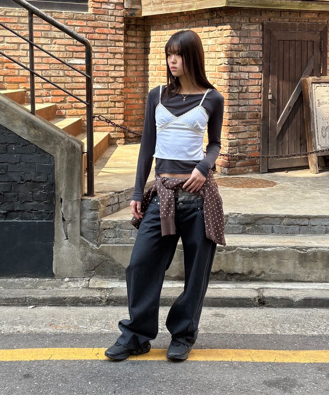 MUSINSA公式 | SCULPTOR Polka Dot Cardigan Brown/Baby Pink