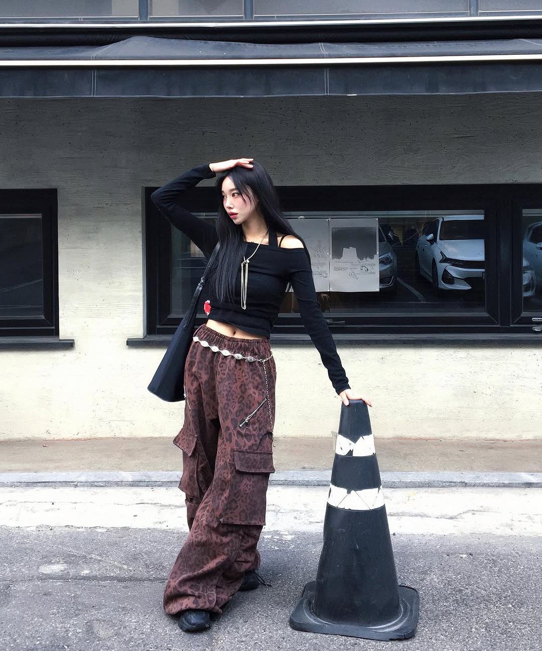 MUSINSA | RSSC WRINKLE MIXED LEOPARD CARGO PANTS - WINE