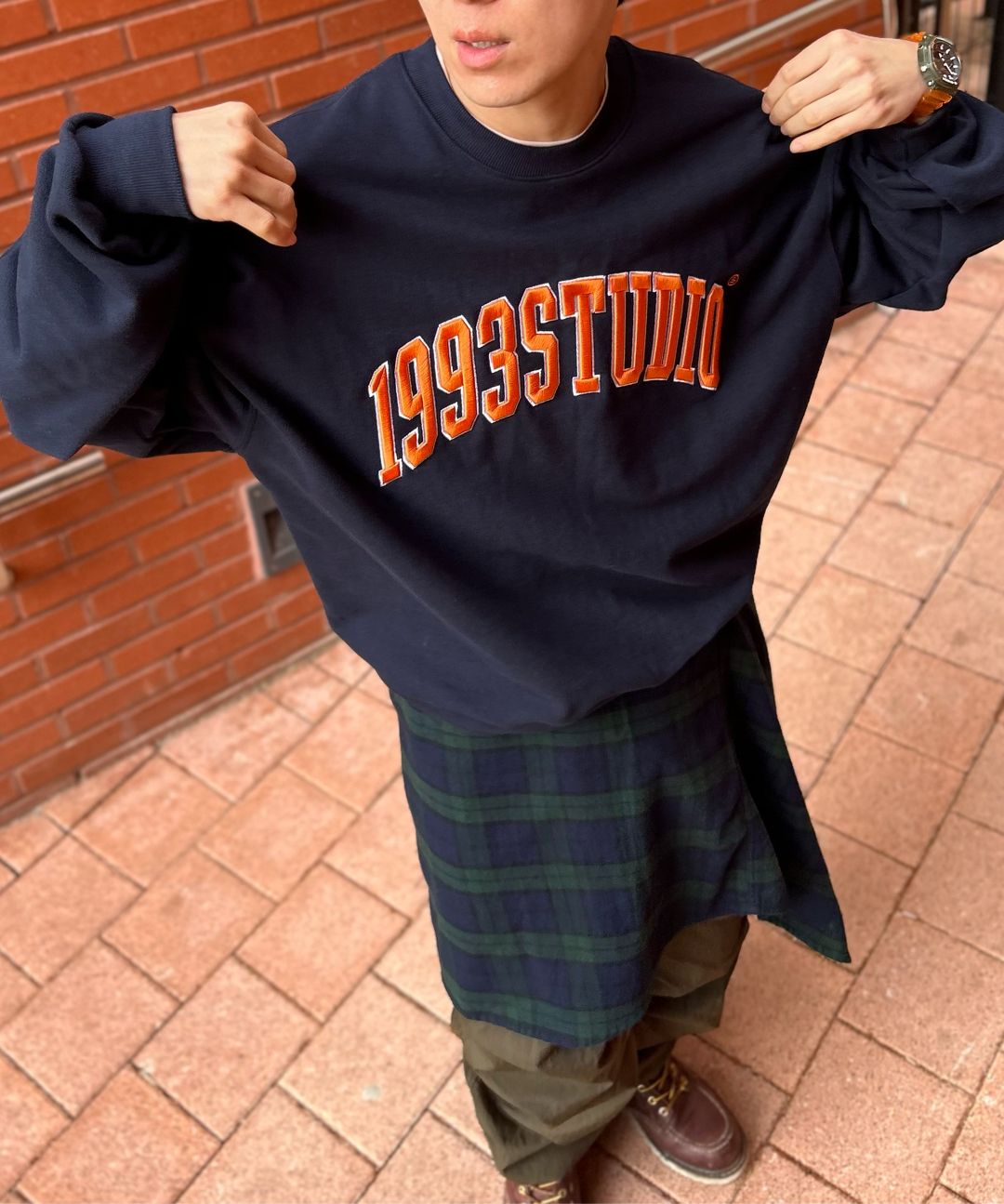 MUSINSA | 1993STUDIO Authentic Arch Logo Sweatshirt_Navy