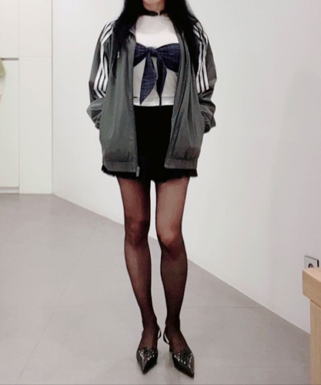 MUSINSA | MISEKI SEOUL Check tie long sleeve BLACK