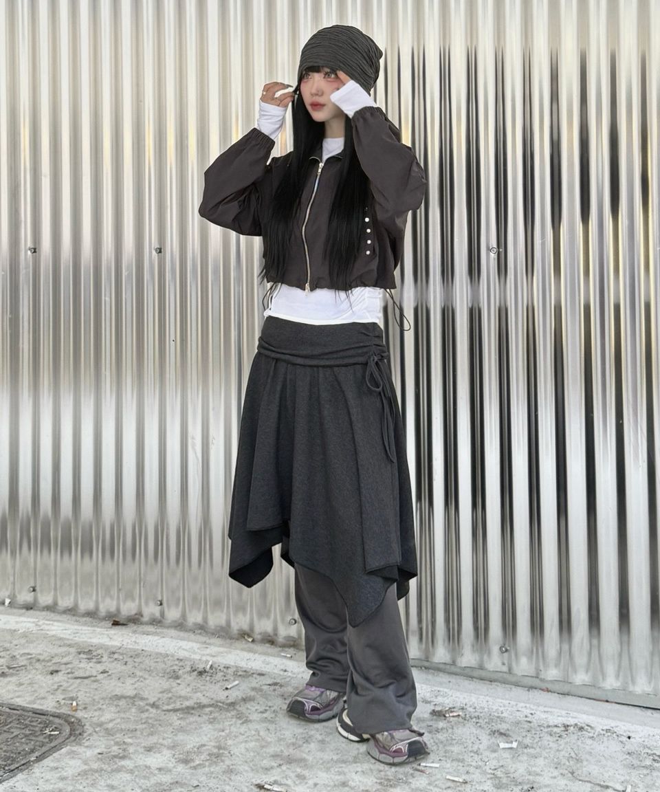 MUSINSA | ROCKCAKE Rivet Embellished Nylon Jacket - Charcoal
