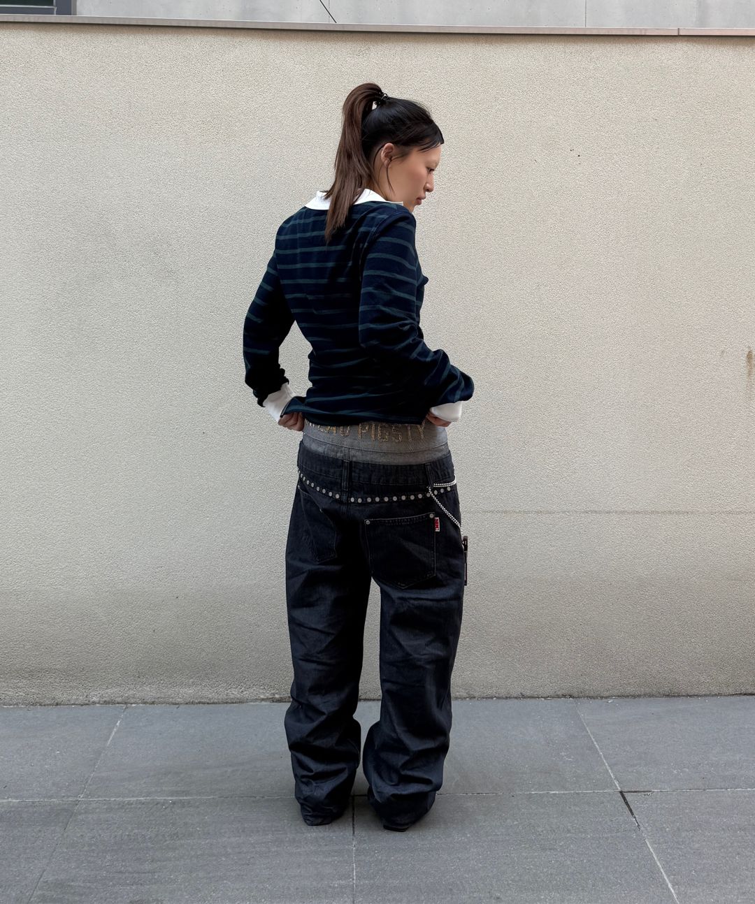 無料配送 ◆ Sculptor ◆ Beaded Layered Denim Pants Beaded Layered Denim Pants Nonfade Raw – Sculptor