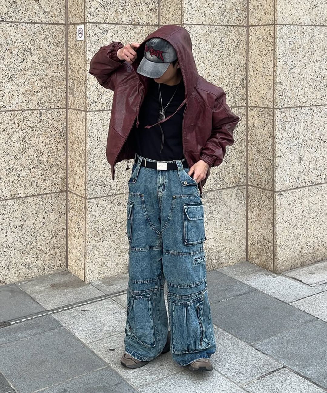 MUSINSA | NOT4NERD Crop Leather Vintage Hooded Jacket - Black