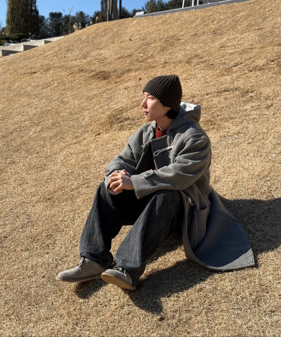 MUSINSA | COOR Oversized alpaca blend duffel coat (dark gray melange)