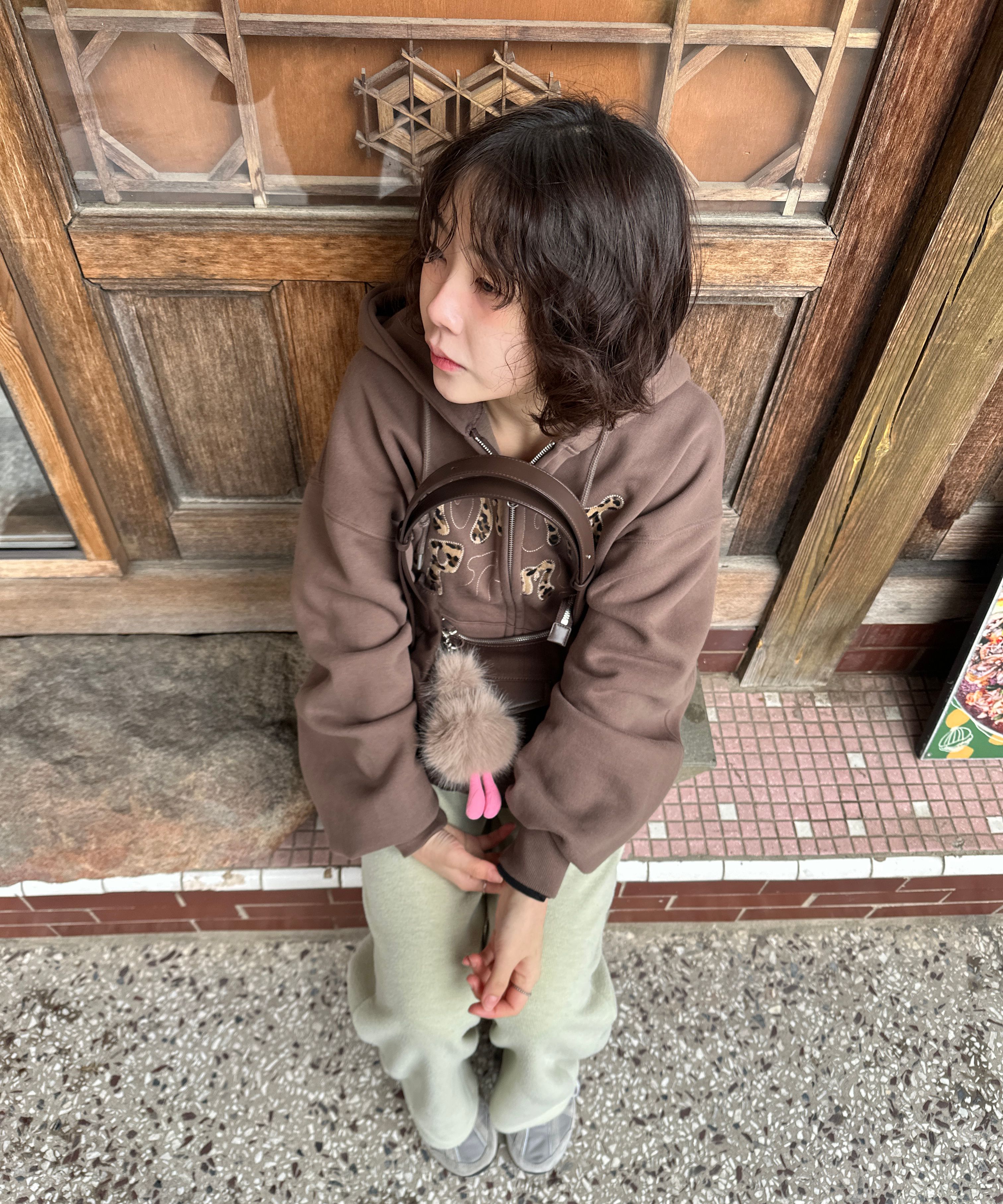 MUSINSA | MOO Leopard Applique Hoodie - Brown