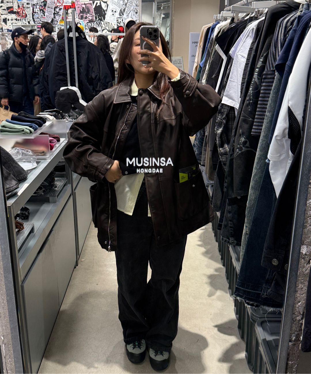 MUSINSA | SINOON Washing Leather Half Jacket (Black)