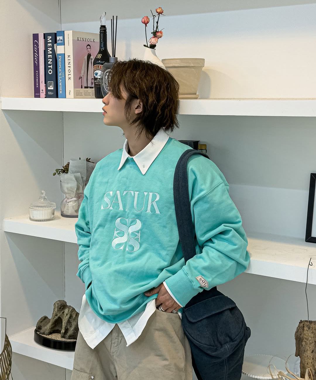 MUSINSA | SATUR Classic logo sweatshirt melange ivory