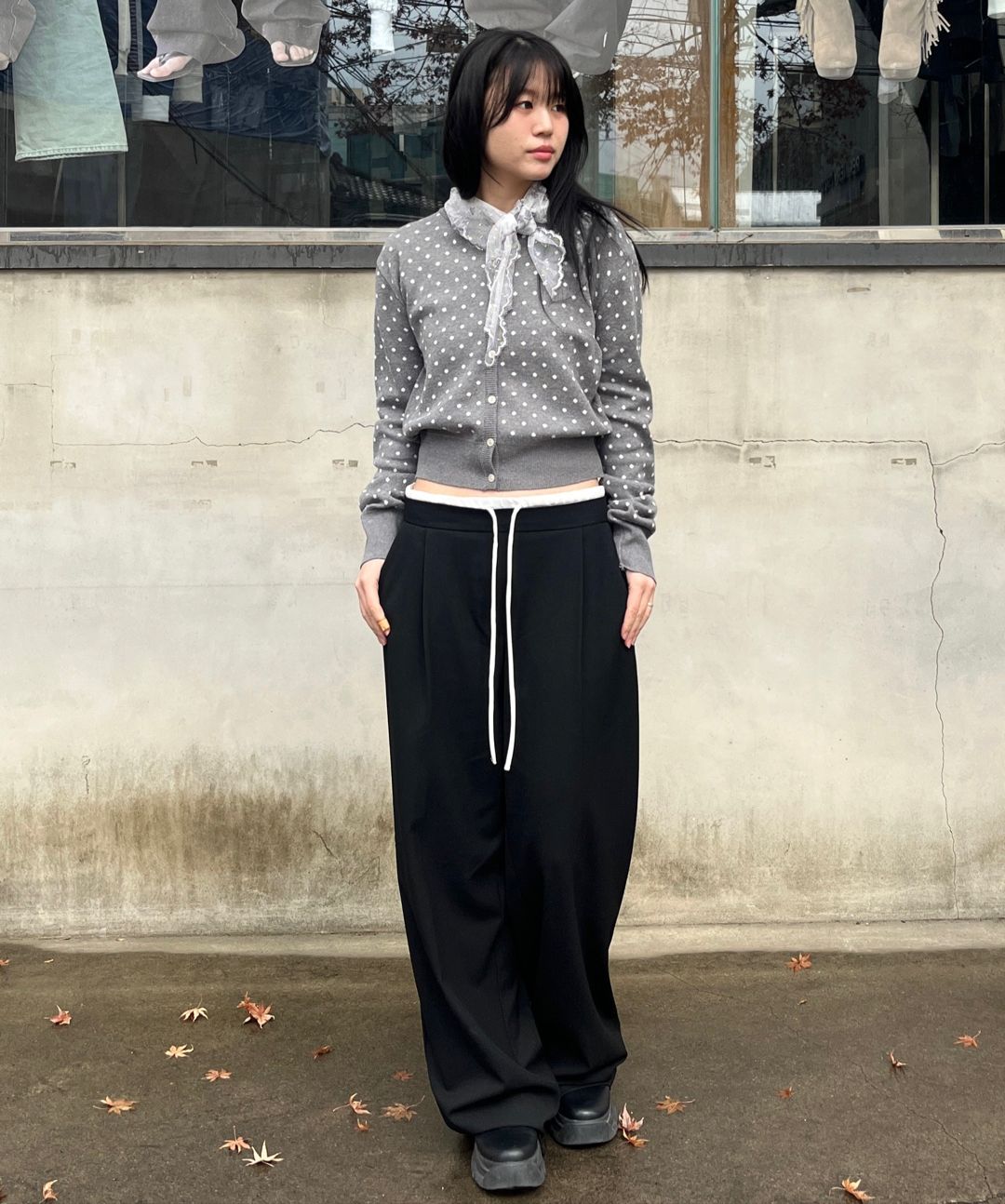 MUSINSA | SCULPTOR Polka Dot Cardigan Melange Gray/White