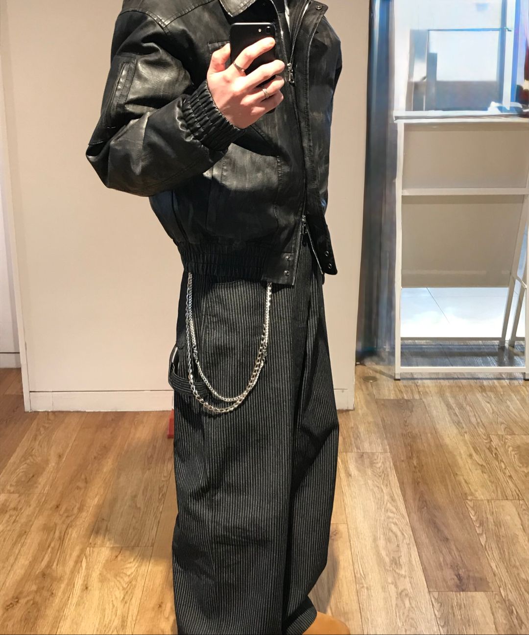 MUSINSA | ILLIGO Washed leather bomber jacket black