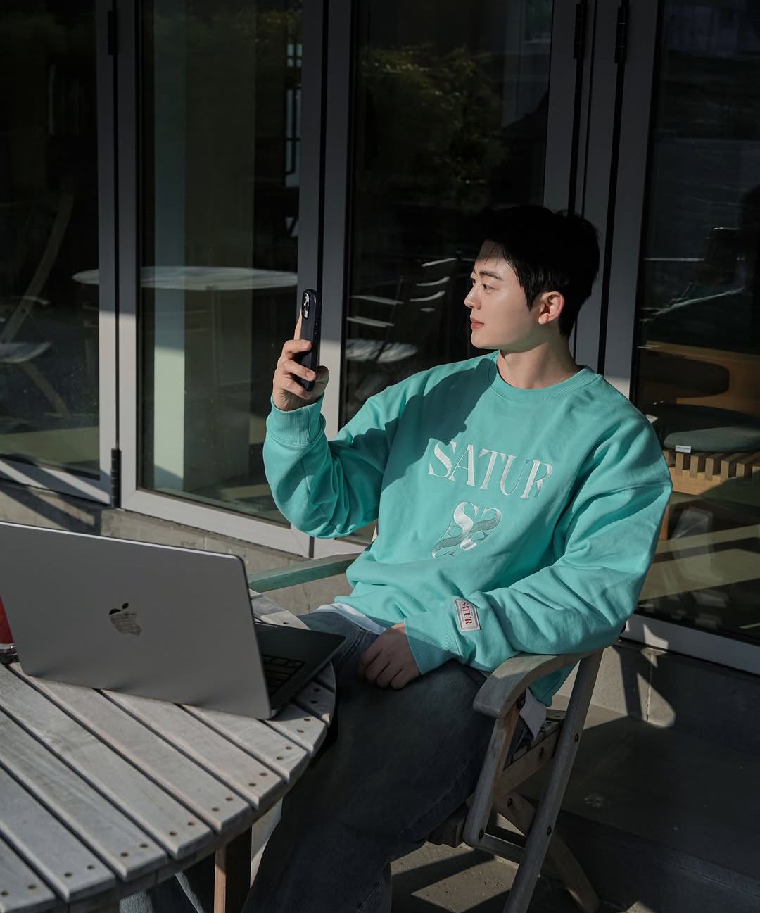 MUSINSA | SATUR Classic logo sweatshirt melange ivory