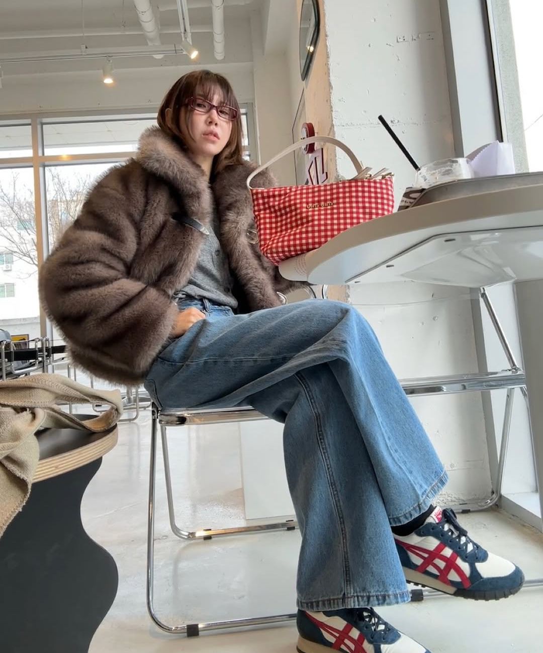 MUSINSA | LALAFOX STRAP BUCKLE FUR JACKET GREY BQ4FJ001